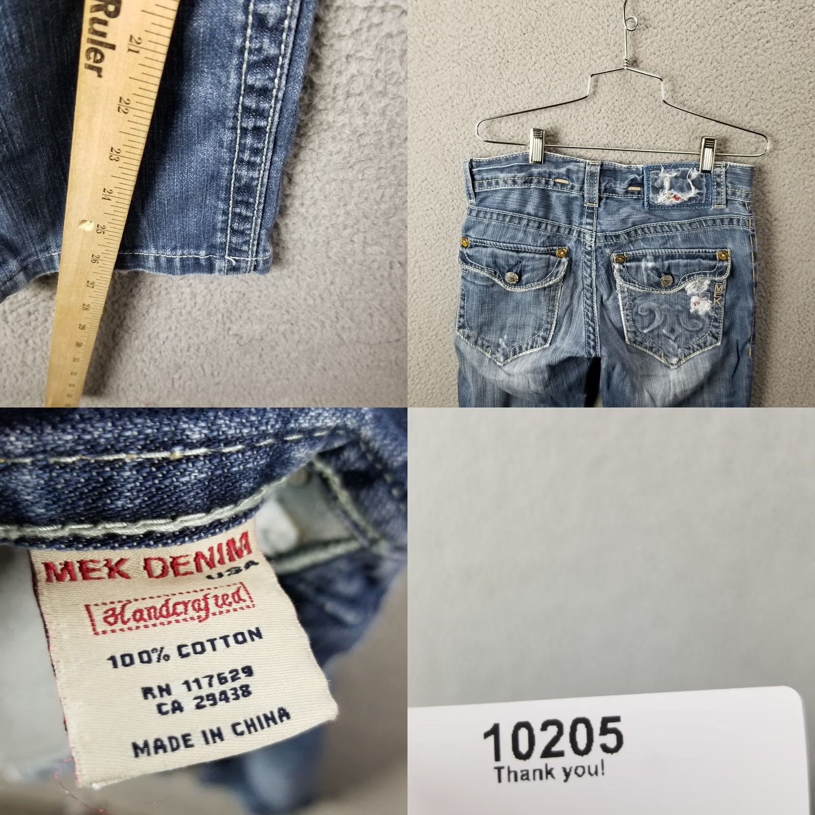 Vintage MEK Jeans Seattle 30X34 Flare Leg Wide Leg Button Fly Distressed Whiskers Flap Jeans Womens 30 Blue Denim Distressed Wide-Leg Flare Size 30" / US 8 / IT 44 - 8 Thumbnail