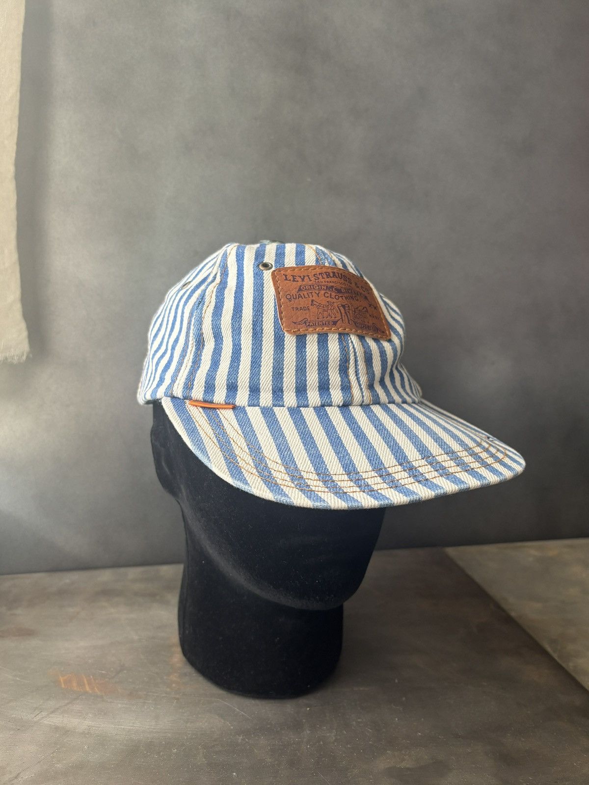 Levi's 1990s Levi's Jeans Hat Vintage Denim Snapback Striped Baseba Size ONE SIZE - 6 Thumbnail
