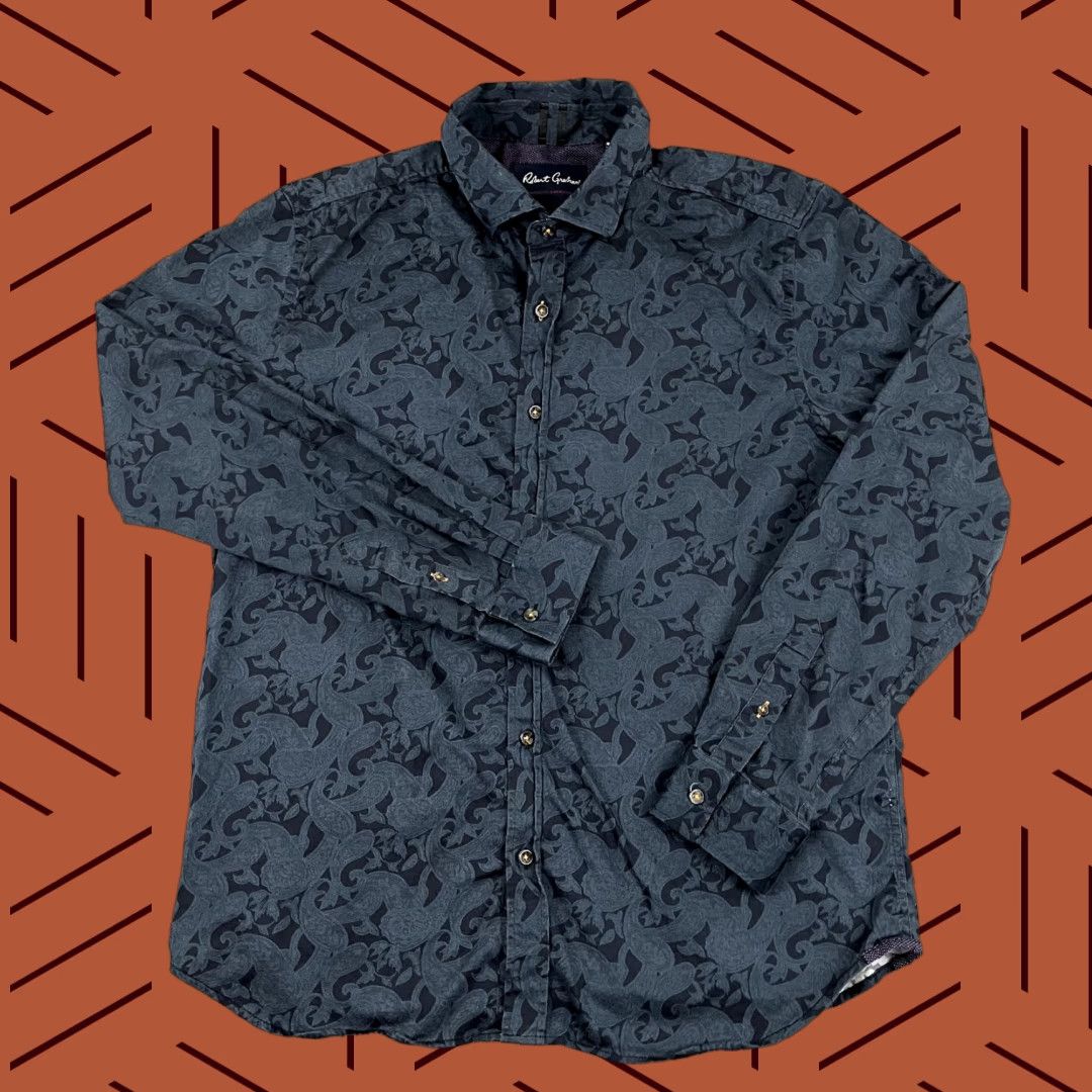 Robert Graham ROBERT GRAHAM Shirt Mens XL/2XL Tailored Blue Paisley Button Down Preppy Party Size US XXL / EU 58 / 5 - 1 Thumbnail