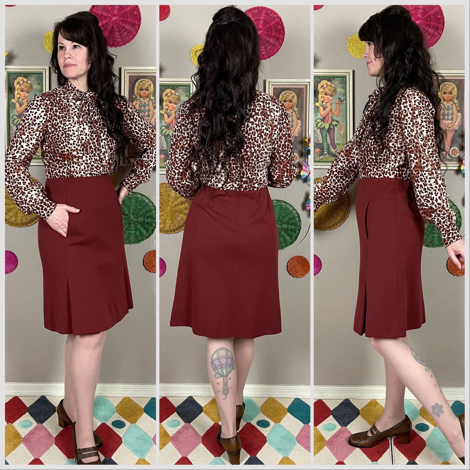 Vintage 1960s 2-Piece Jacket & Long Sleeve Animal Print Dress Size S / US 4 / IT 40 - 2 Thumbnail
