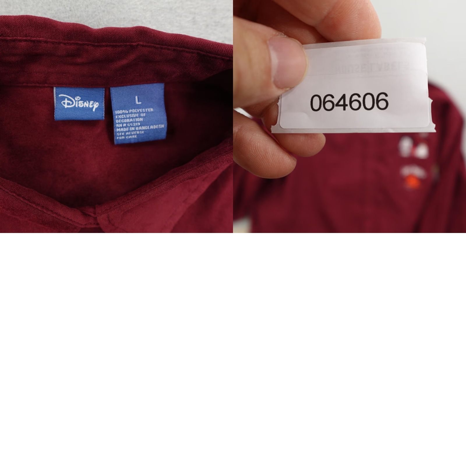Disney Disney Shirt Womens Large Burgundy Red Mickey Mouse Poly Suede Button Up Top Size L / US 10 / IT 46 - 8 Thumbnail