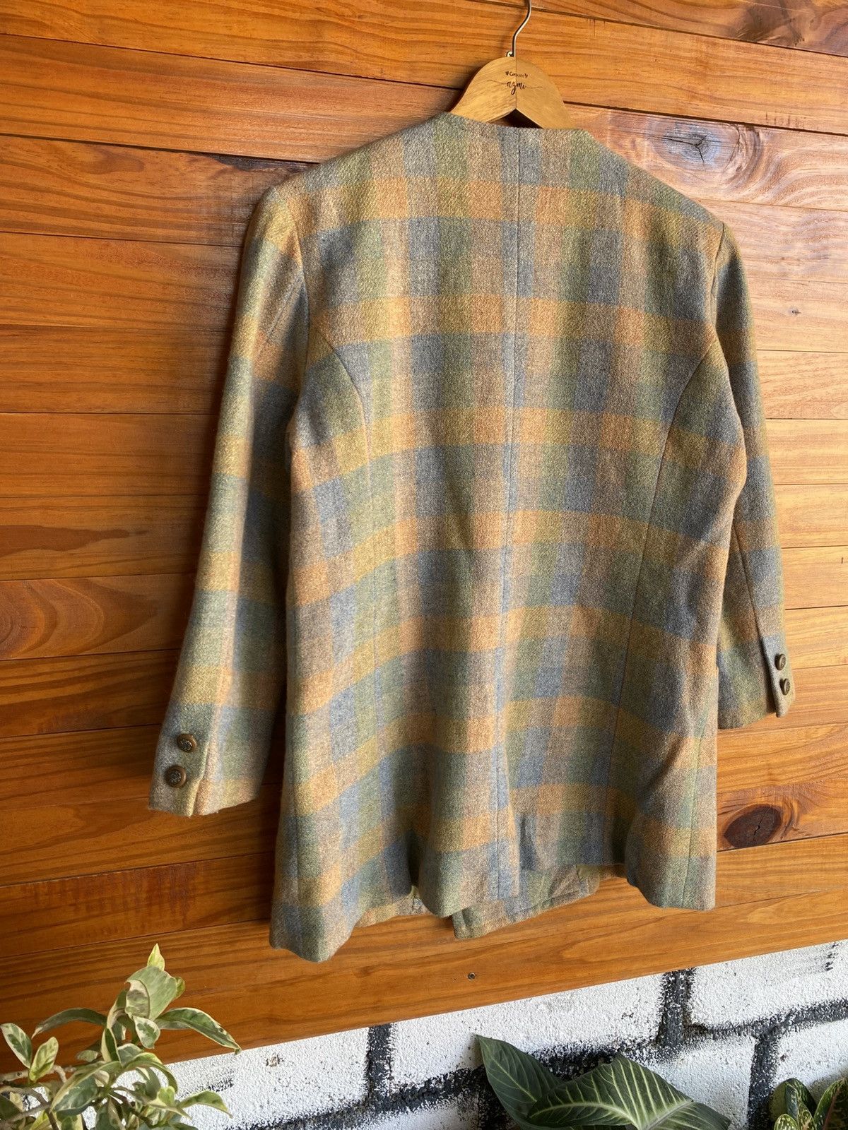 Japanese Brand Vintage Wool Plaid Blazer Jacket | Pastel Check Double Coat Size M / US 6-8 / IT 42-44 - 13 Thumbnail