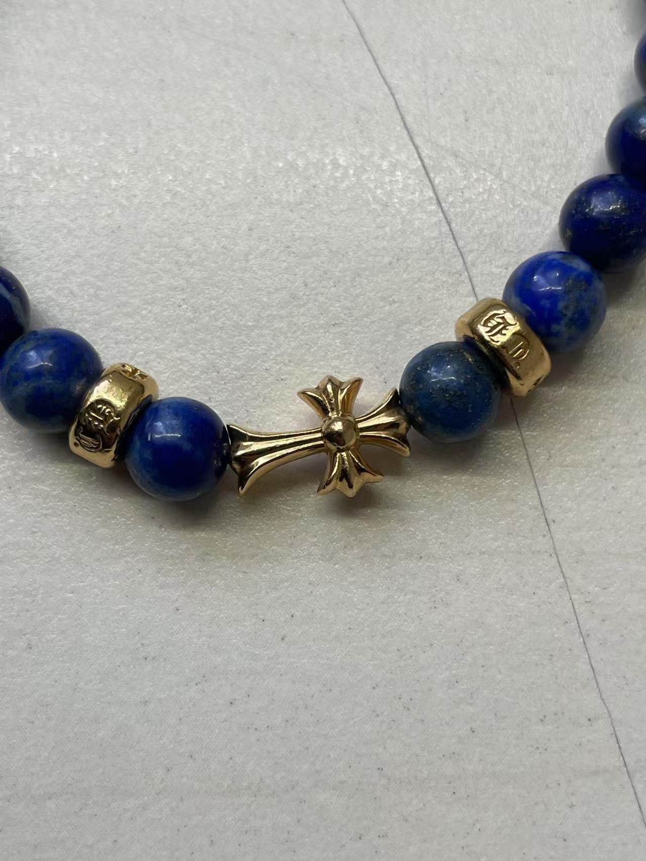 Chrome Hearts Chrome Hearts 6mm Blue 3 Gold Cross Beaded Bracelet Size ONE SIZE - 6 Thumbnail