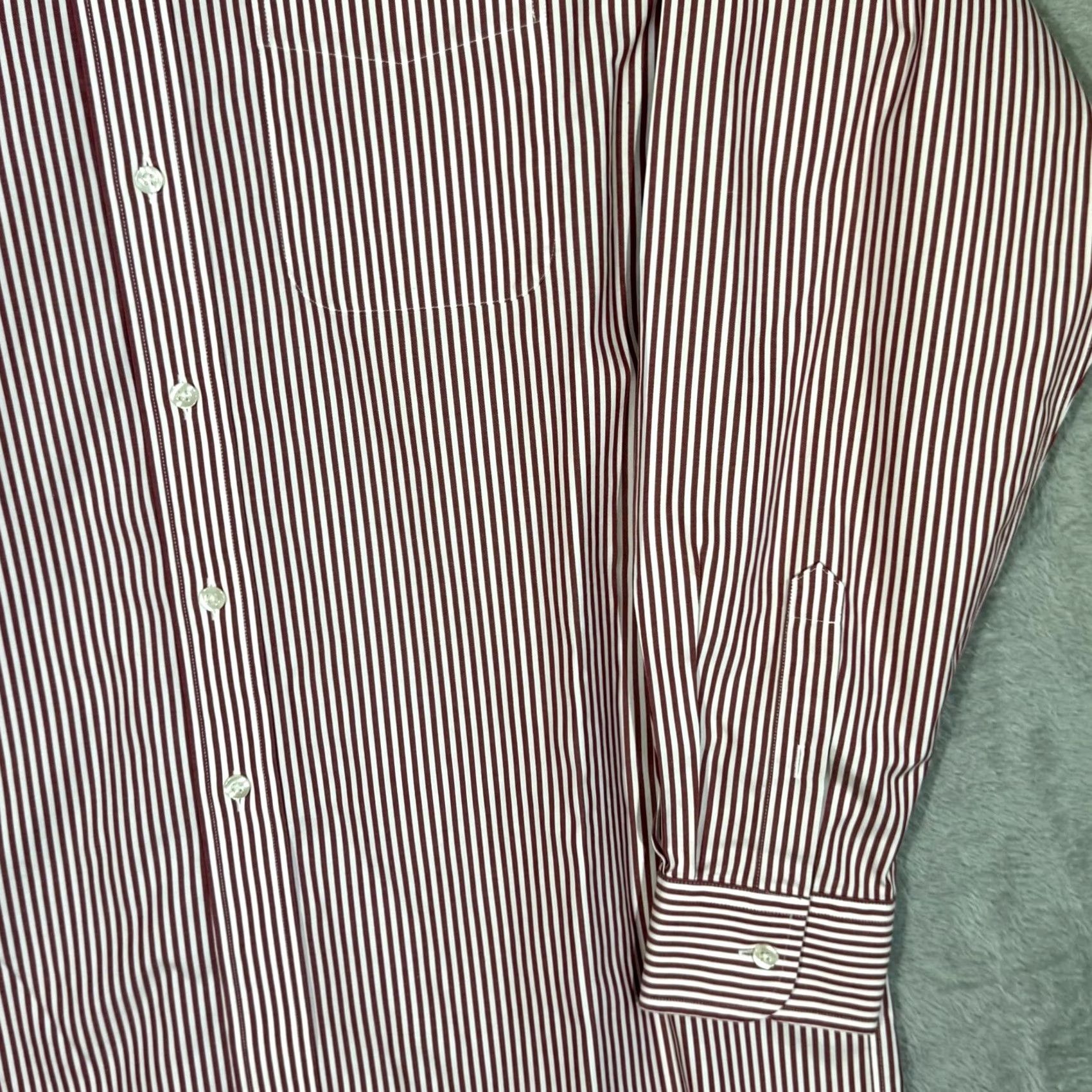 Vintage Gold Label Dress Shirt 15.5/35 Red Striped 100% Cotton Long Sleeve Men’s Shirt Casual Formal Mens Size 42R - 5 Thumbnail