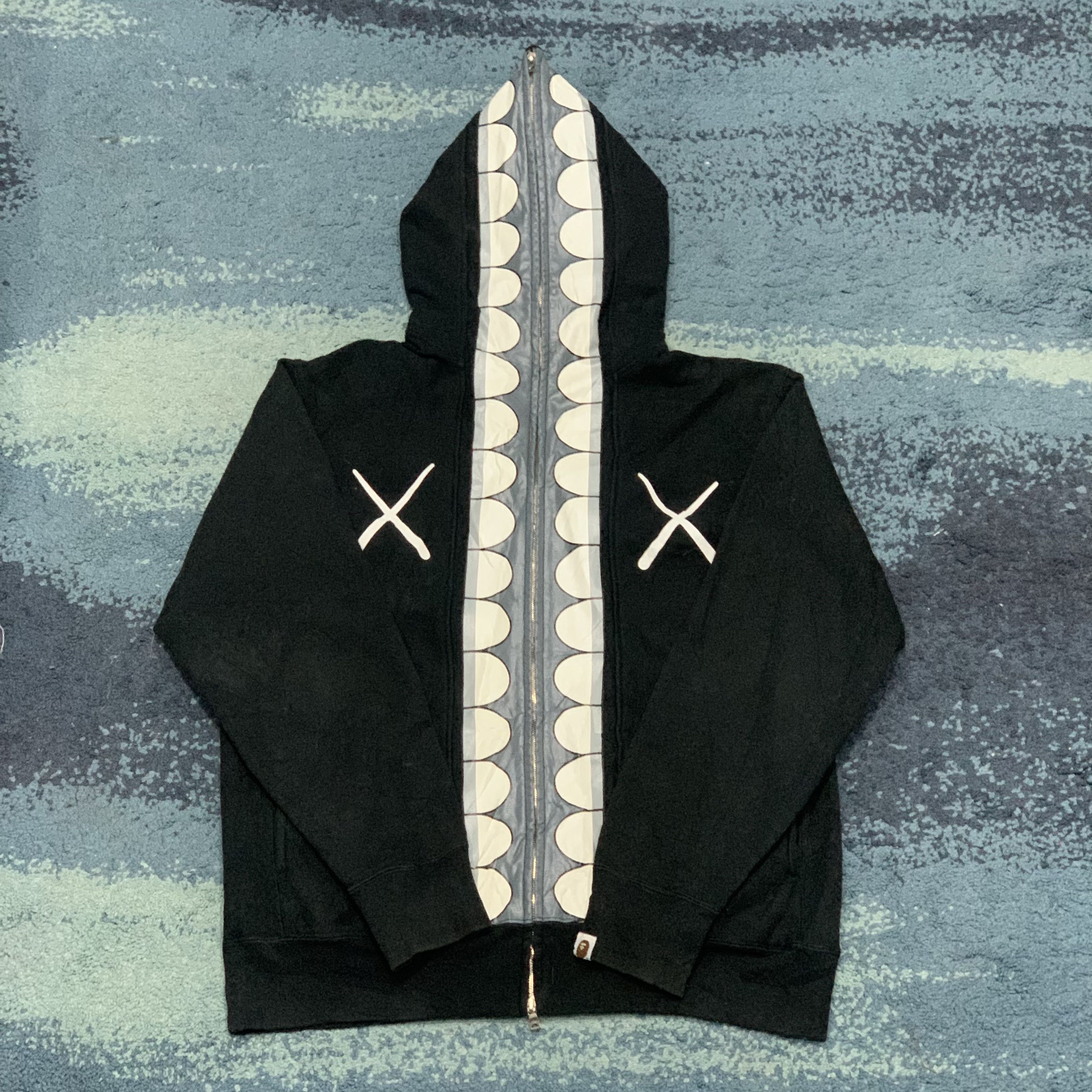 image of Bape x Kaws Chomper Full Zip Hoodie in Black, Men's (Size Large)