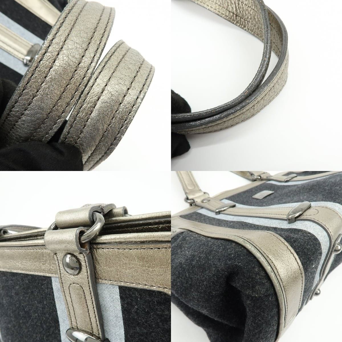 Burberry Burberry Blue Label Wool & Leather Shoulder Bag Gray Size ONE SIZE - 4 Thumbnail
