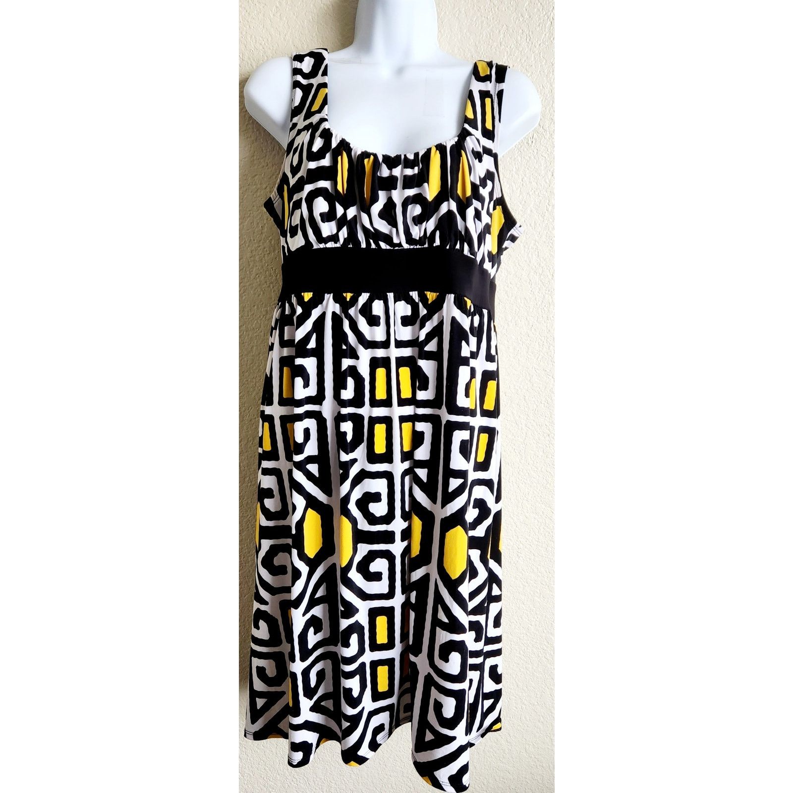 Other Cato Black White Yellow Geo Pleated Bodice A-Line Dress L Size L / US 10 / IT 46 - 1 Thumbnail