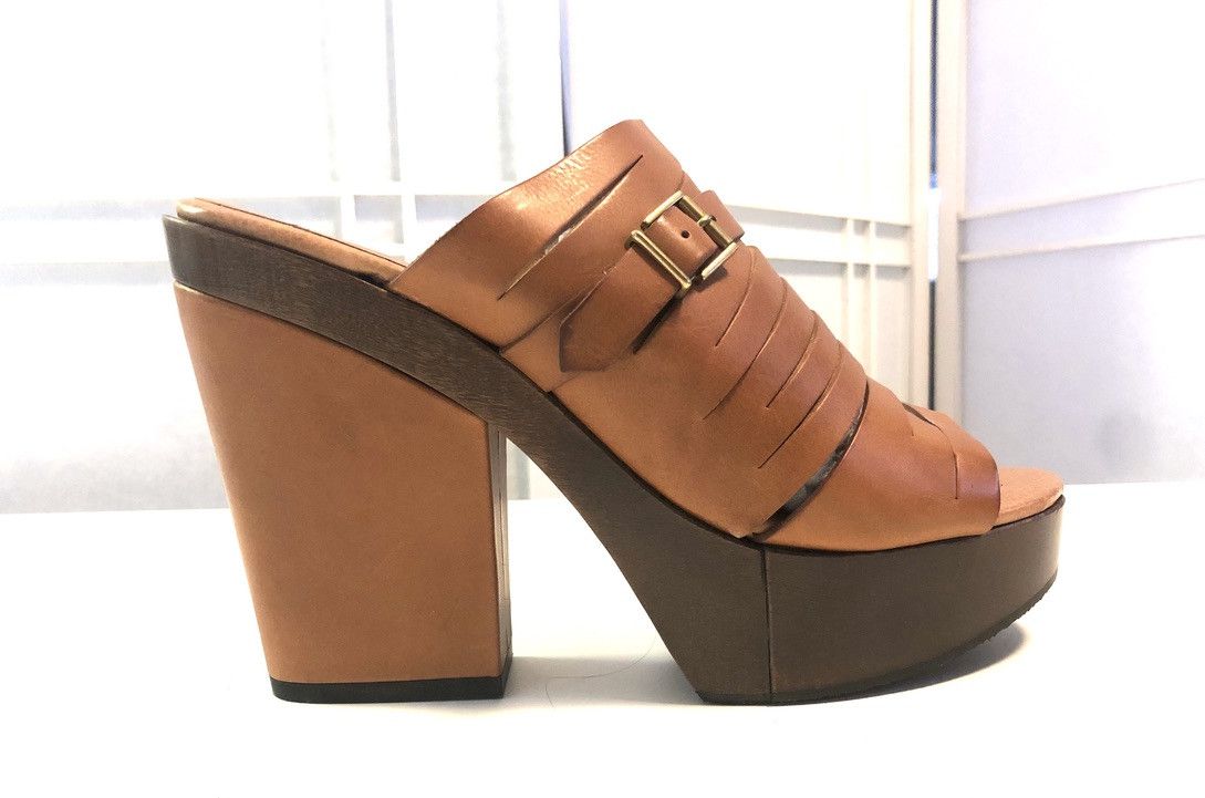 image of Robert Clergerie Paris Platform Strappy Heel Shoes in Brown Tan, Women's (Size 9)