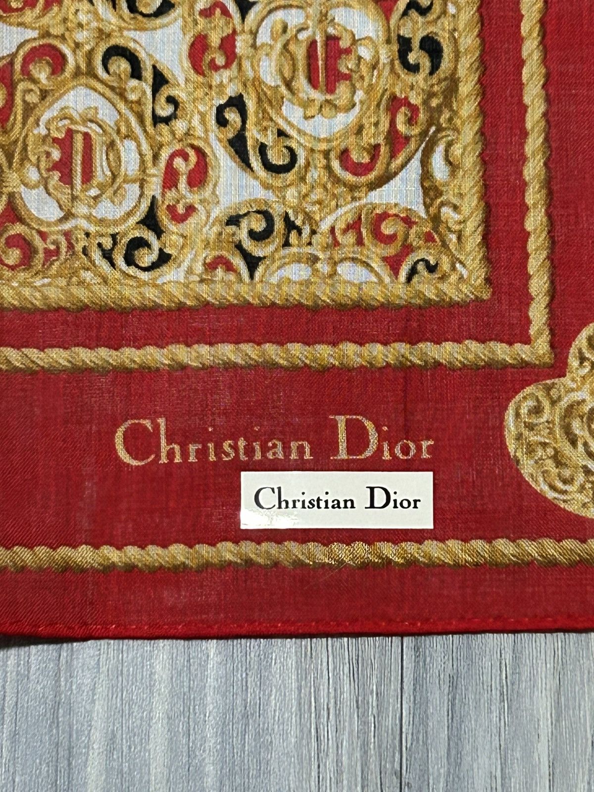 Dior Vintage Christian Dior Red & Gold Cotton Handkerchief Size ONE SIZE - 5 Thumbnail