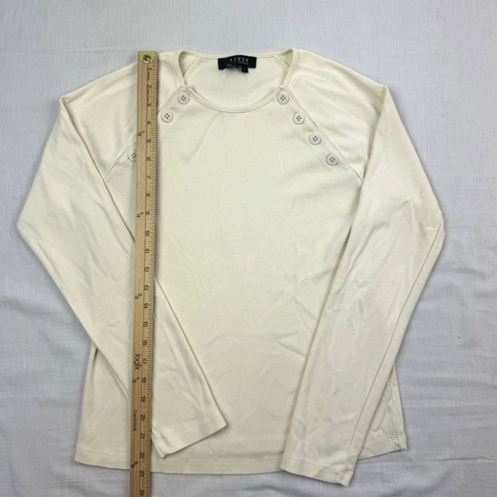 Ralph Lauren VINTAGE Lauren Ralph Lauren Shirt Womens Large Designer Preppy Beige Long Sleeve Size L / US 10 / IT 46 - 5 Thumbnail