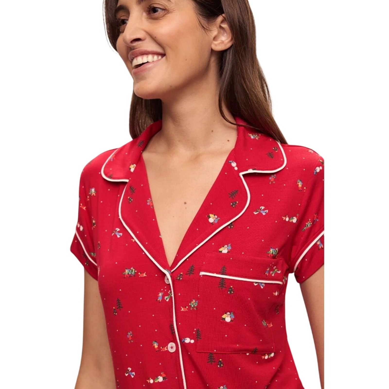 Eberjey Eberjey Women Red Christmas Shortie Short Pajamas Set Size S Size ONE SIZE - 3 Thumbnail