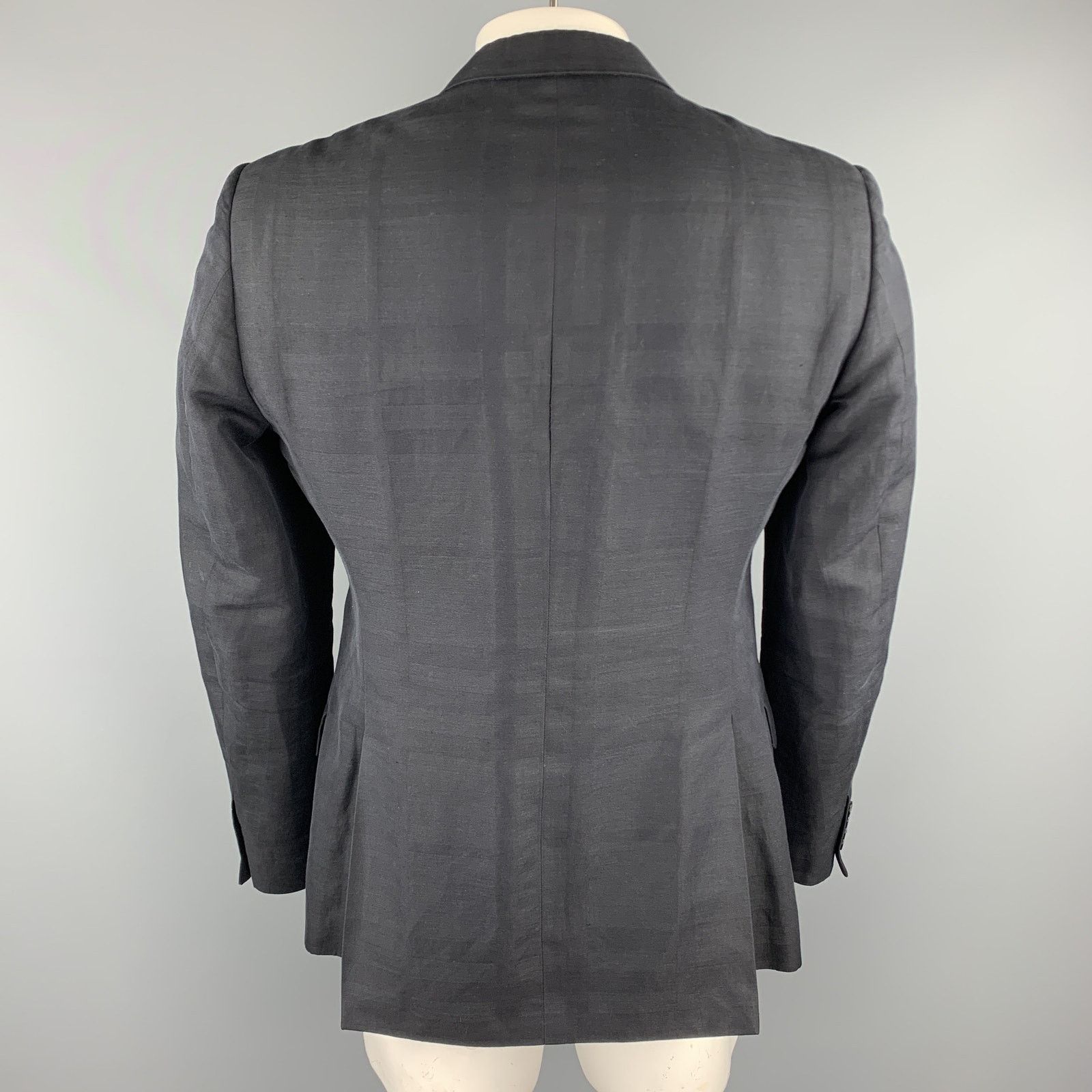 Burberry Size 44 Black Plaid Cotton Blend Notch Lapel Sport Coat Size 44R - 4 Thumbnail