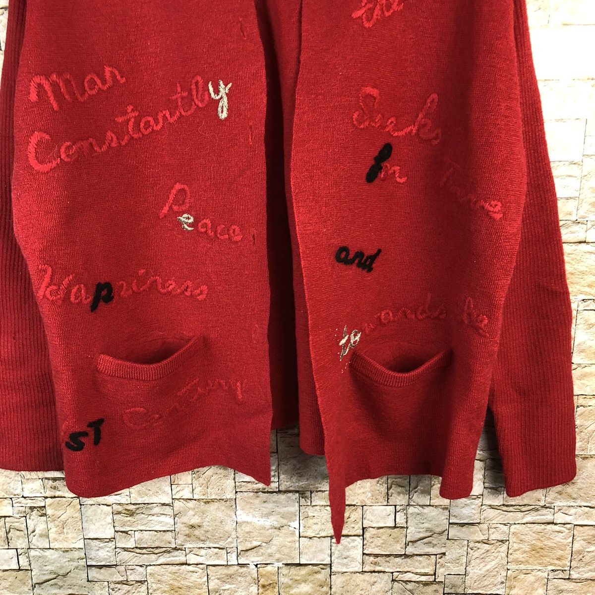 Homespun Knitwear × Pierre Cardin Escape pierre cardin Red Cardigan Knitwear #A1201 Size M / US 6-8 / IT 42-44 - 6 Thumbnail