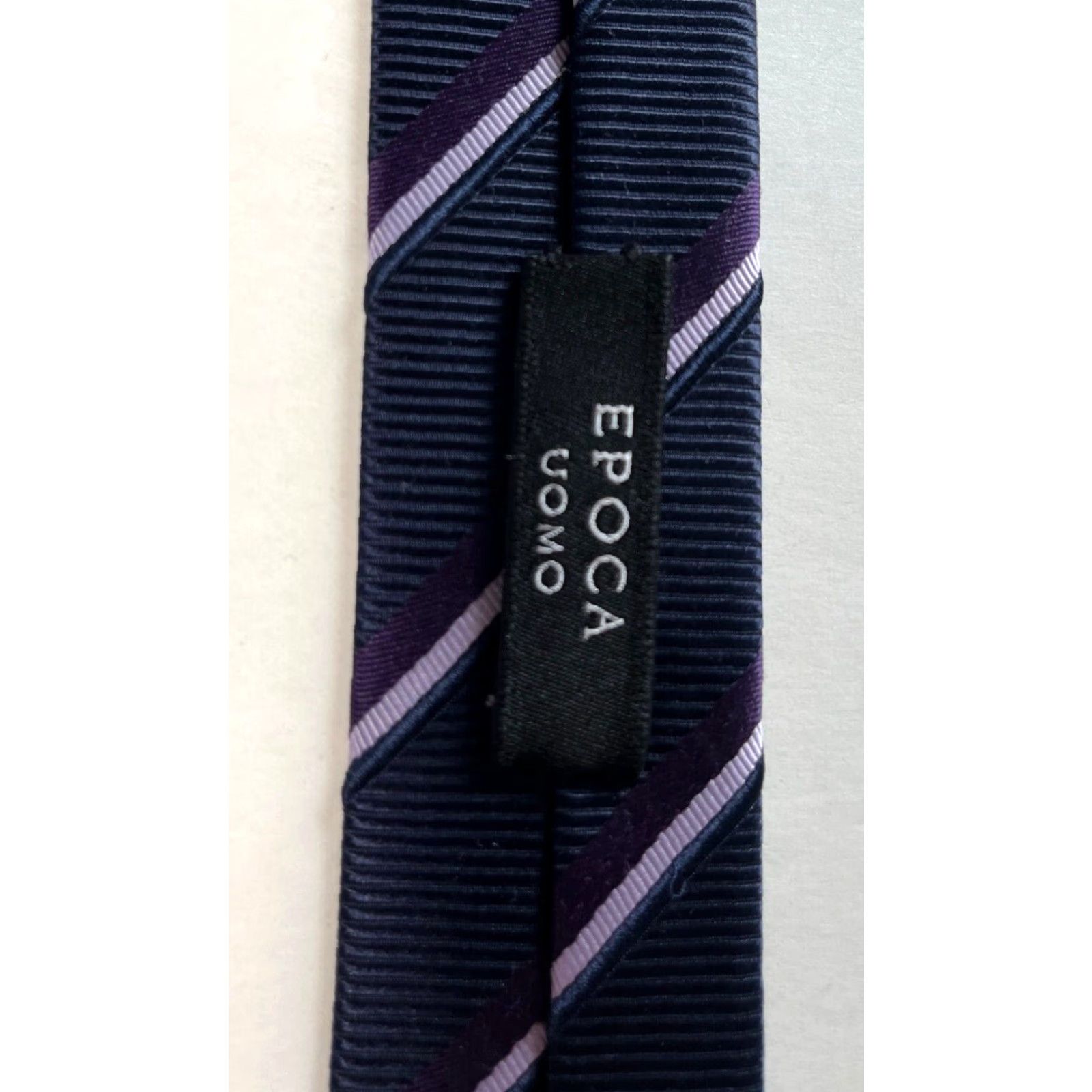Vintage Epoca Uomo Silk Tie Striped Ribbed Navy Made in Japan Men’s Tie 100% Silk Length 58 1/2 Width 3 3/8" Classic Size ONE SIZE - 7 Thumbnail