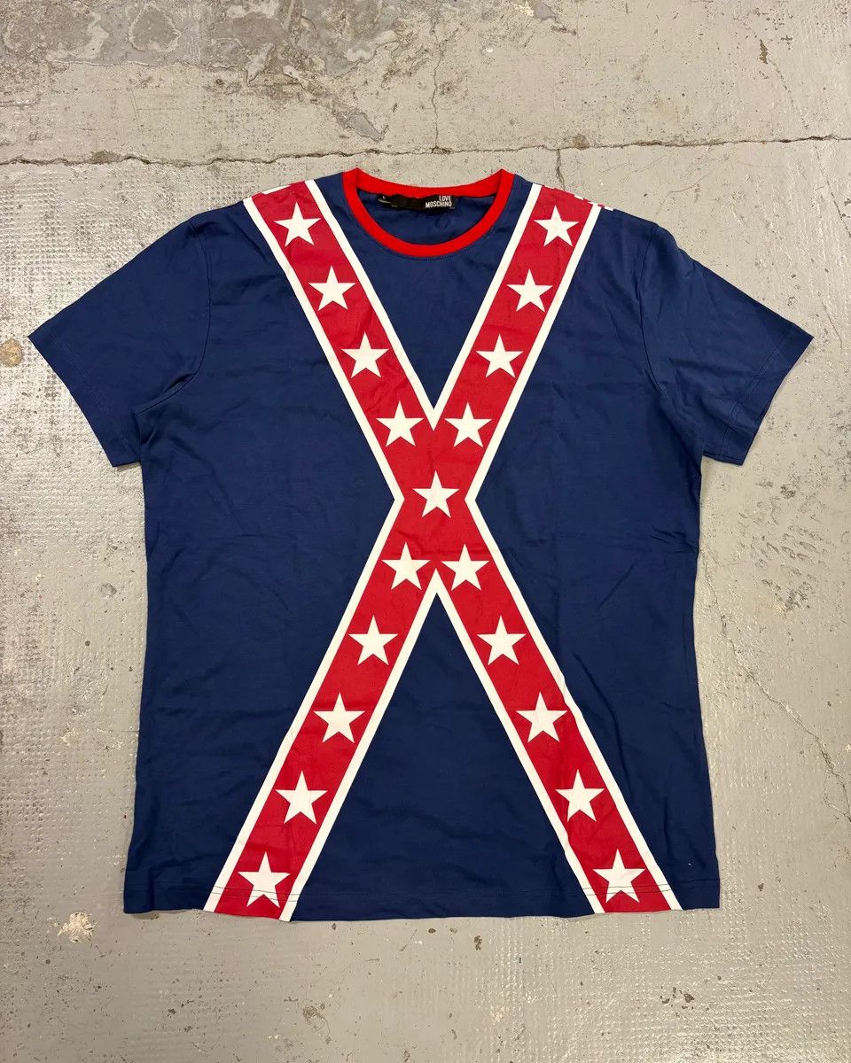 Moschino 2010s Moschino Navy Cross Stars Flag T-Shirt Size US L / EU 52-54 / 3 - 1 Thumbnail