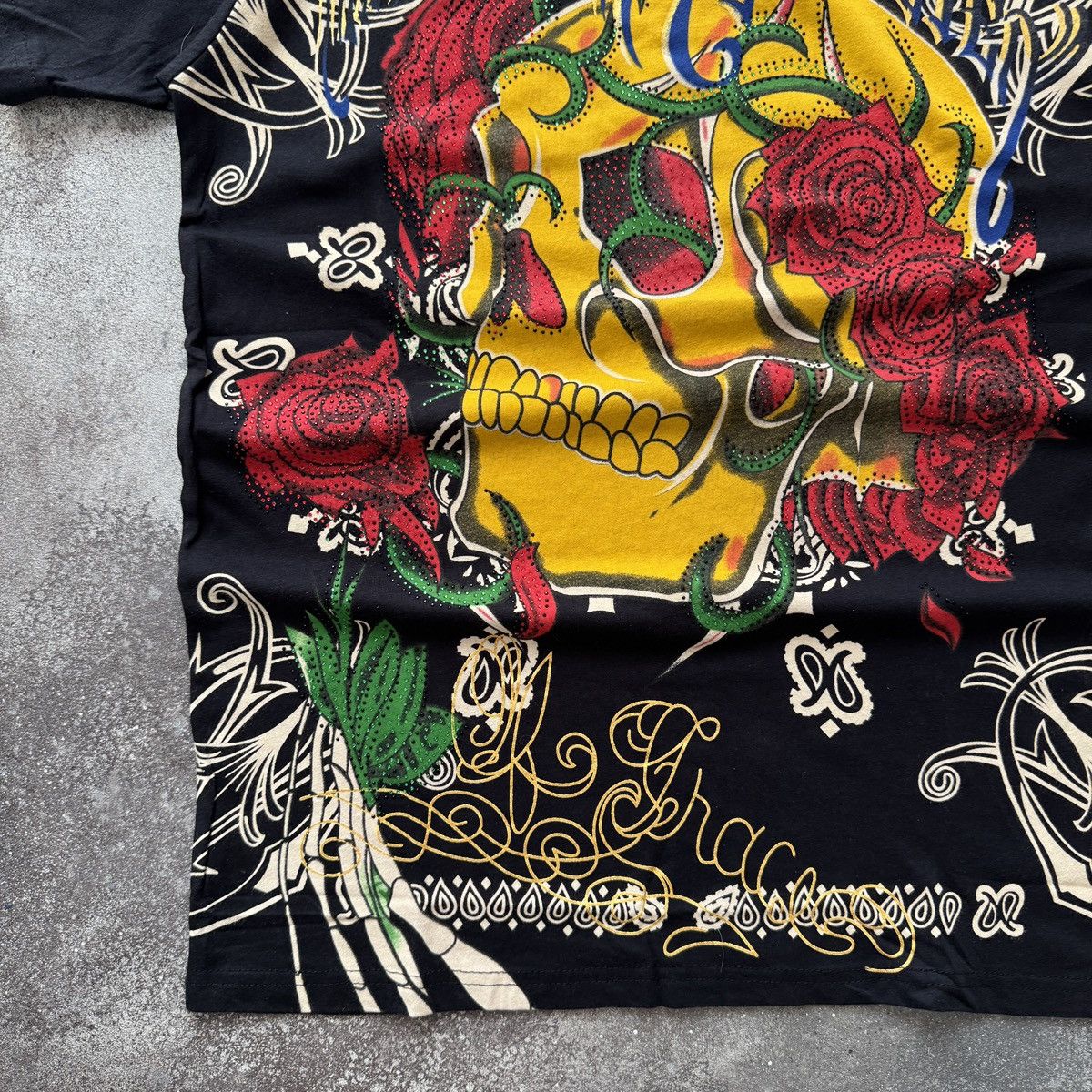 Ed Hardy Christian Audigier Skull & Roses Rhinestones Y2K T-Shirt Size US L / EU 52-54 / 3 - 6 Thumbnail