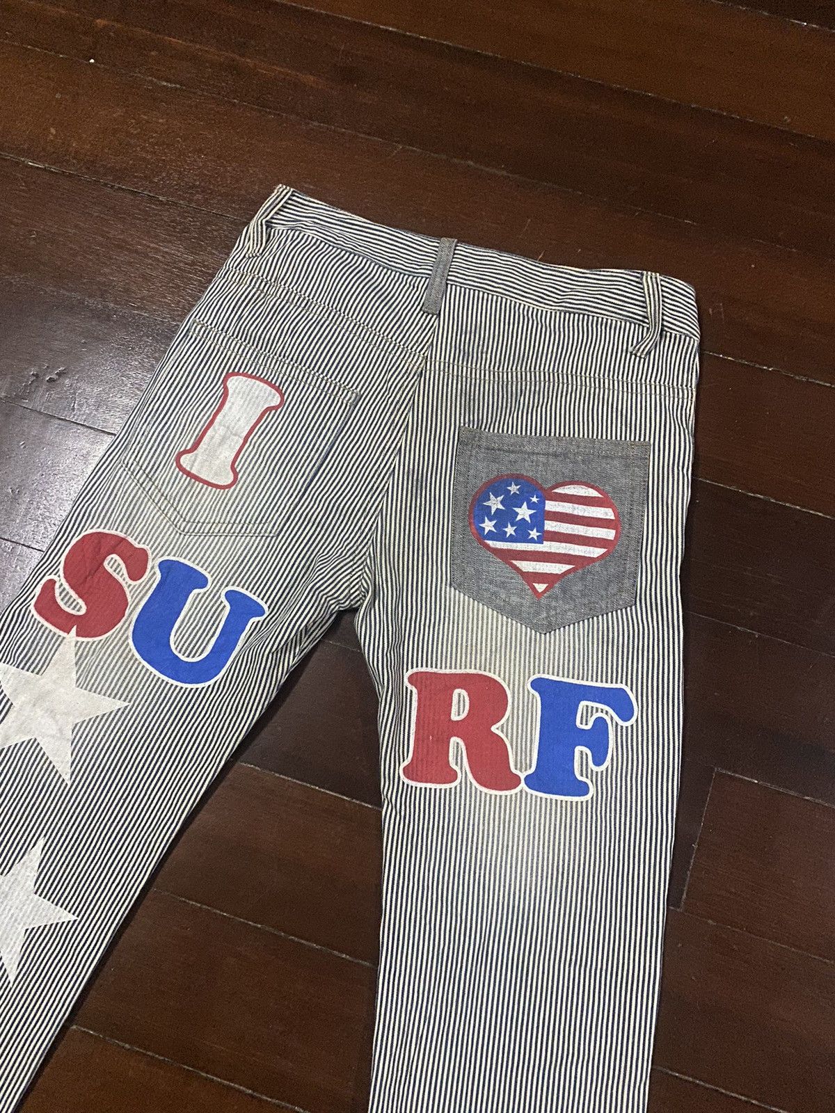 If Six Was Nine FIRE 🔥 CLONE Hickory I LOVE PEACE ☮️ SURF Japan Denim Jeans Size US 34 / EU 50 - 14 Thumbnail