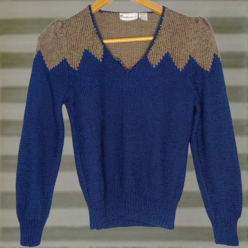 Vintage VINTAGE Weathervane Sweater Womens S Teal & Brown Pullover Geometric Retro 1980s Size S / US 4 / IT 40 - 1 Thumbnail