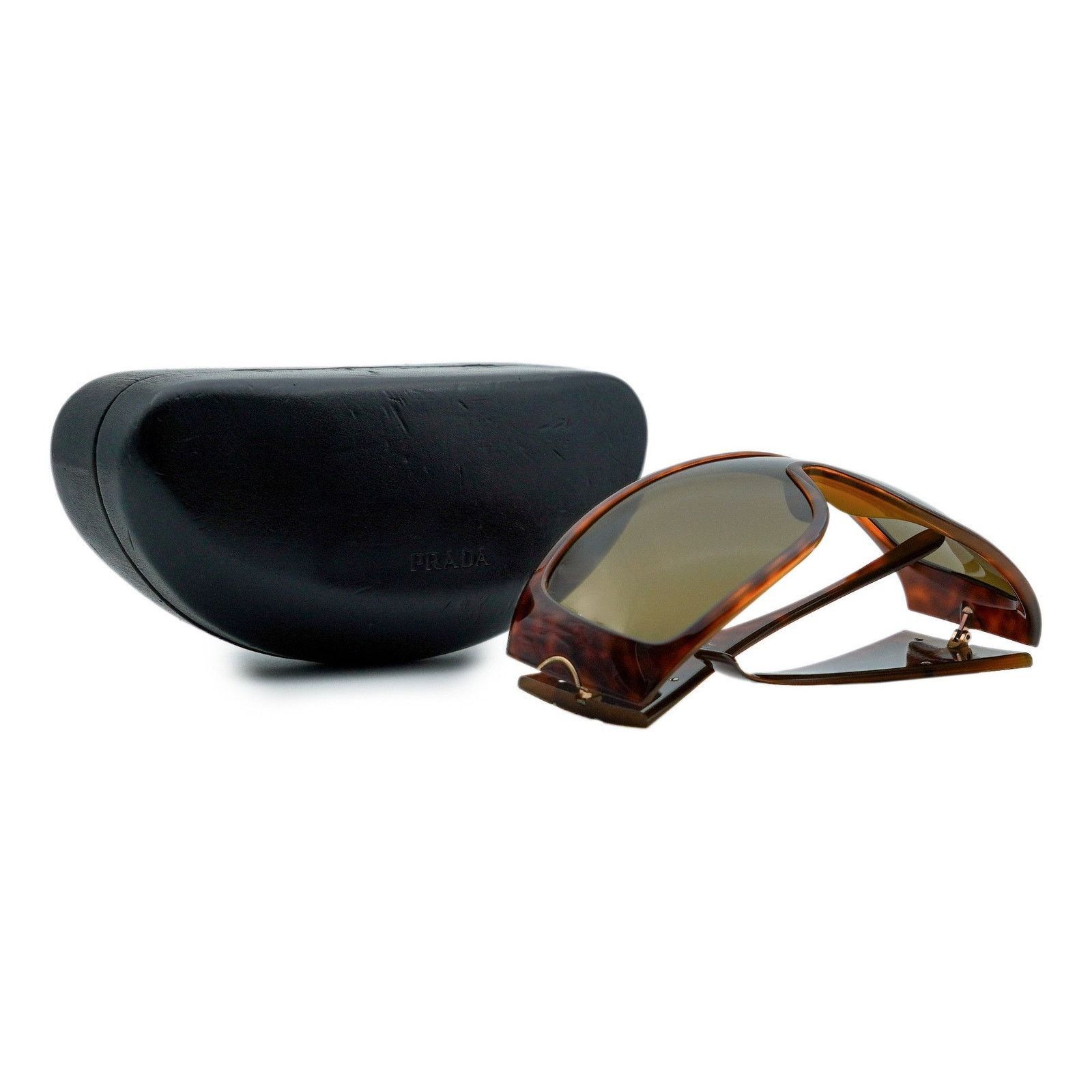 Prada Prada SPR 04H Brown Tortoiseshell Shield Logo Sunglasses Size ONE SIZE - 9 Thumbnail