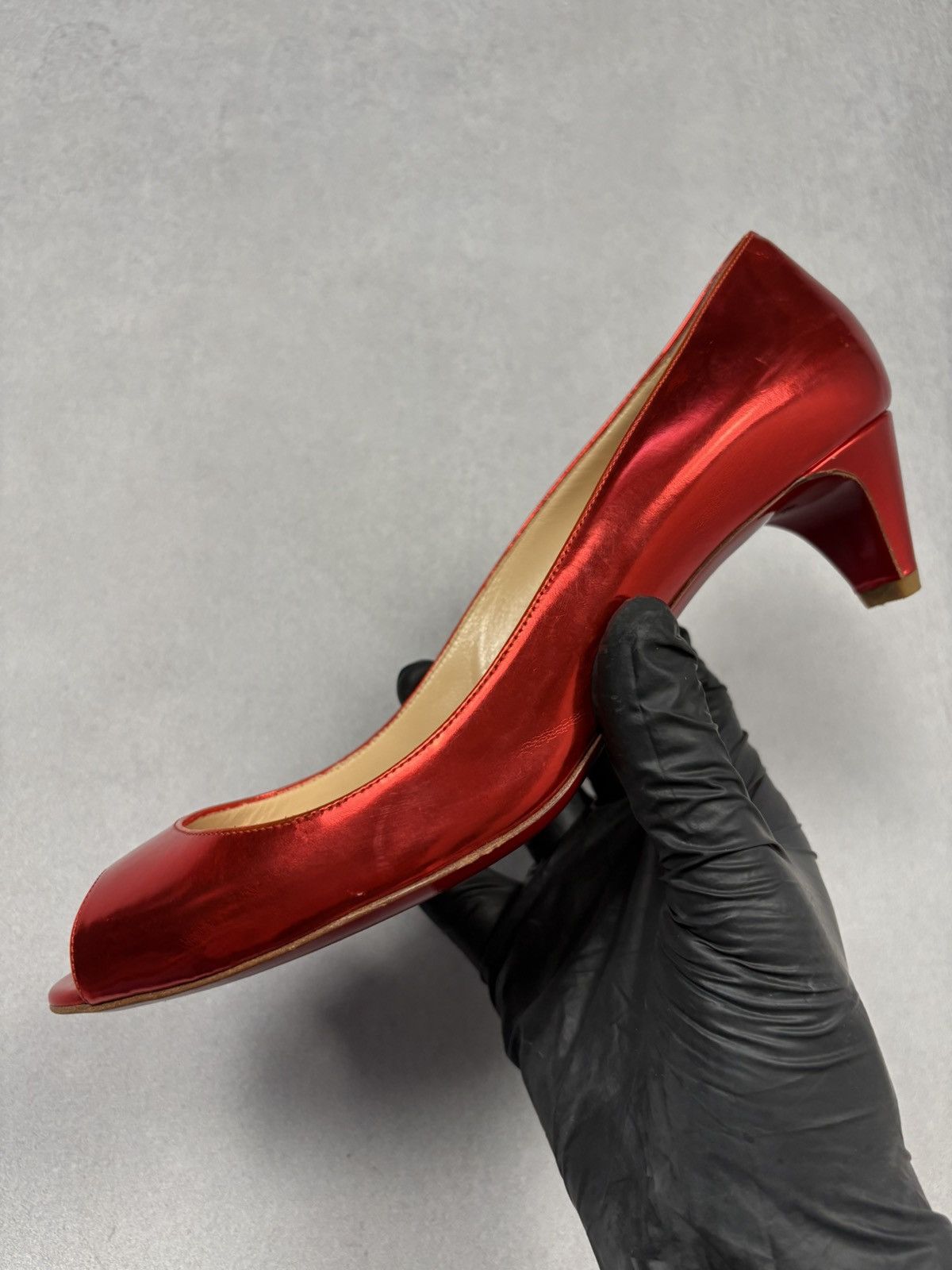 Christian Louboutin Christian Louboutin Red Metallic Peep Toe Heels Pumps Shoes Size US 9.5 / IT 39.5 - 5 Thumbnail