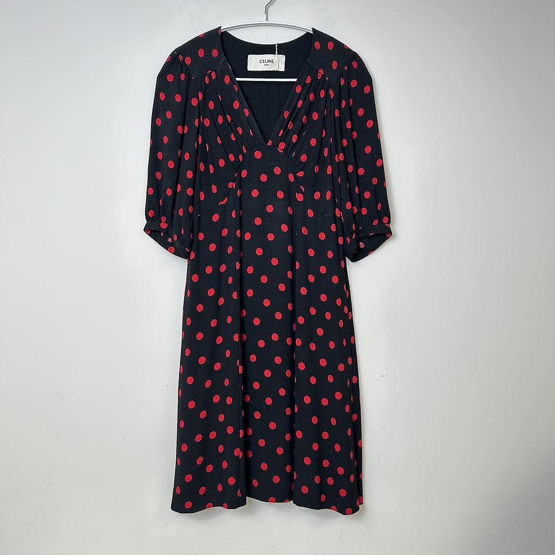 Celine Celine Polka Dot V-Neck Midi Dress Size 34 Size XS / US 0-2 / IT 36-38 - 1 Thumbnail