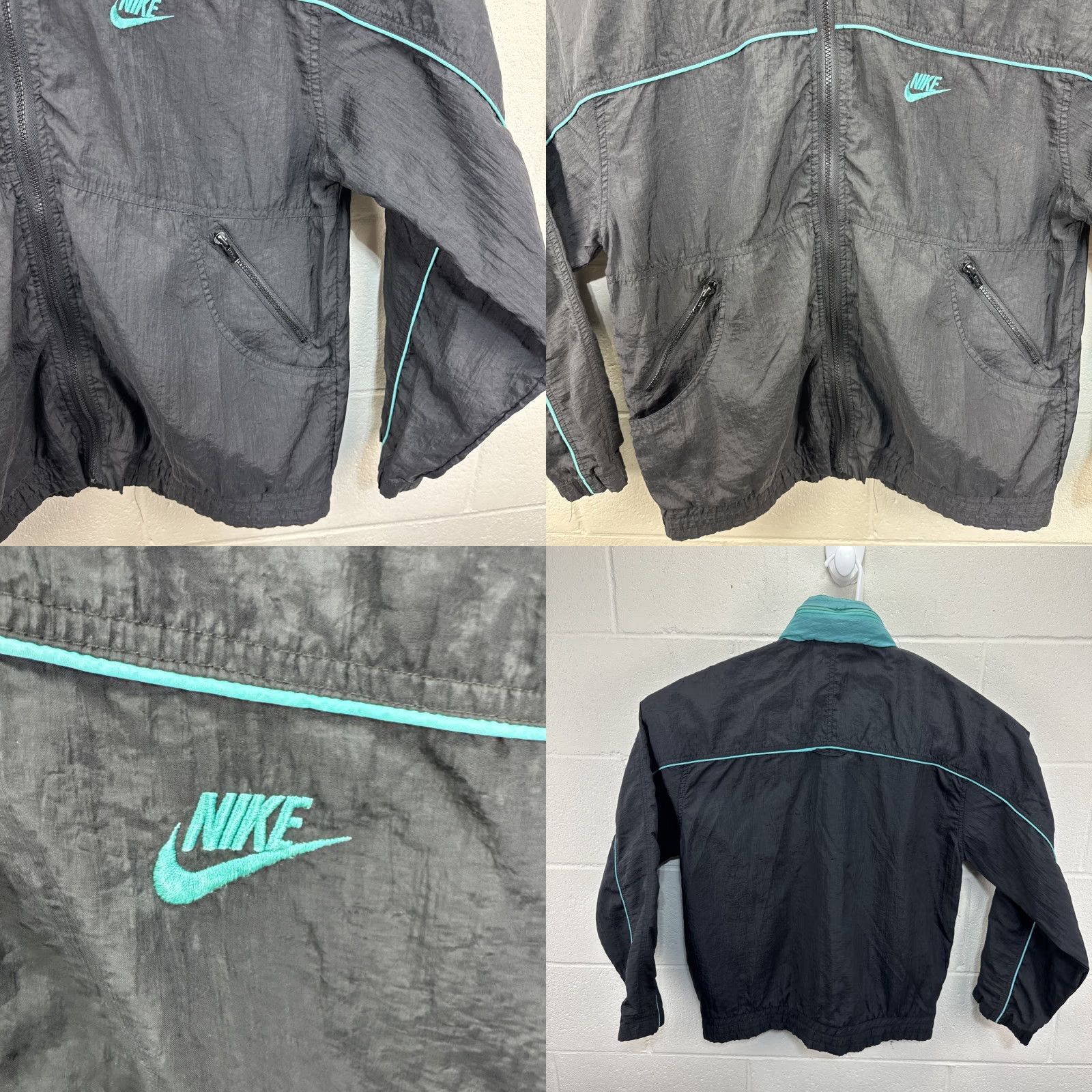 Nike VINTAGE Nike Jacket Windbreaker Black Teal Large Full Zip Hooded 80s 90s Swoosh Size US L / EU 52-54 / 3 - 8 Thumbnail