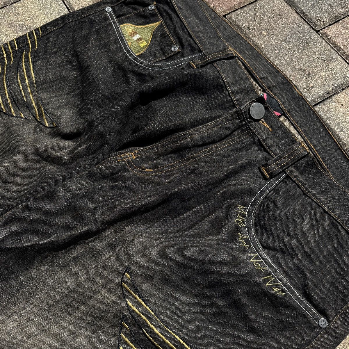 Southpole Y2K Baggy Miskeen Embroidered and Studded Black Denim Jeans Size US 40 / EU 56 - 4 Thumbnail