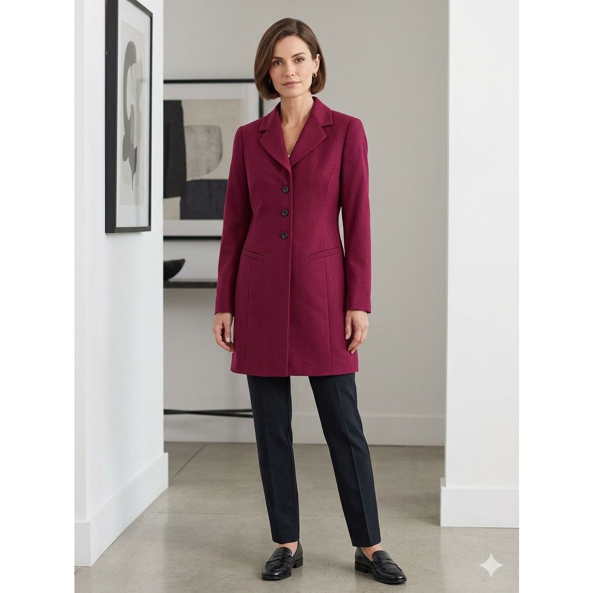 Kasper Kasper ASL Petite 2P Burgundy Magenta Longline Blazer Jacket Size XS / US 0-2 / IT 36-38 - 1 Thumbnail