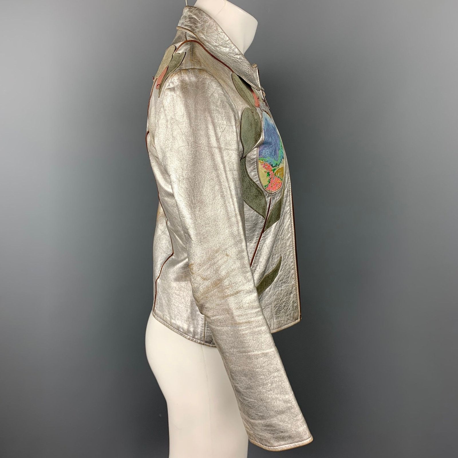 Other Vintage Size XL Silver Hand Painted Applique Zip Up Jacket Size XL / US 12-14 / IT 48-50 - 3 Thumbnail