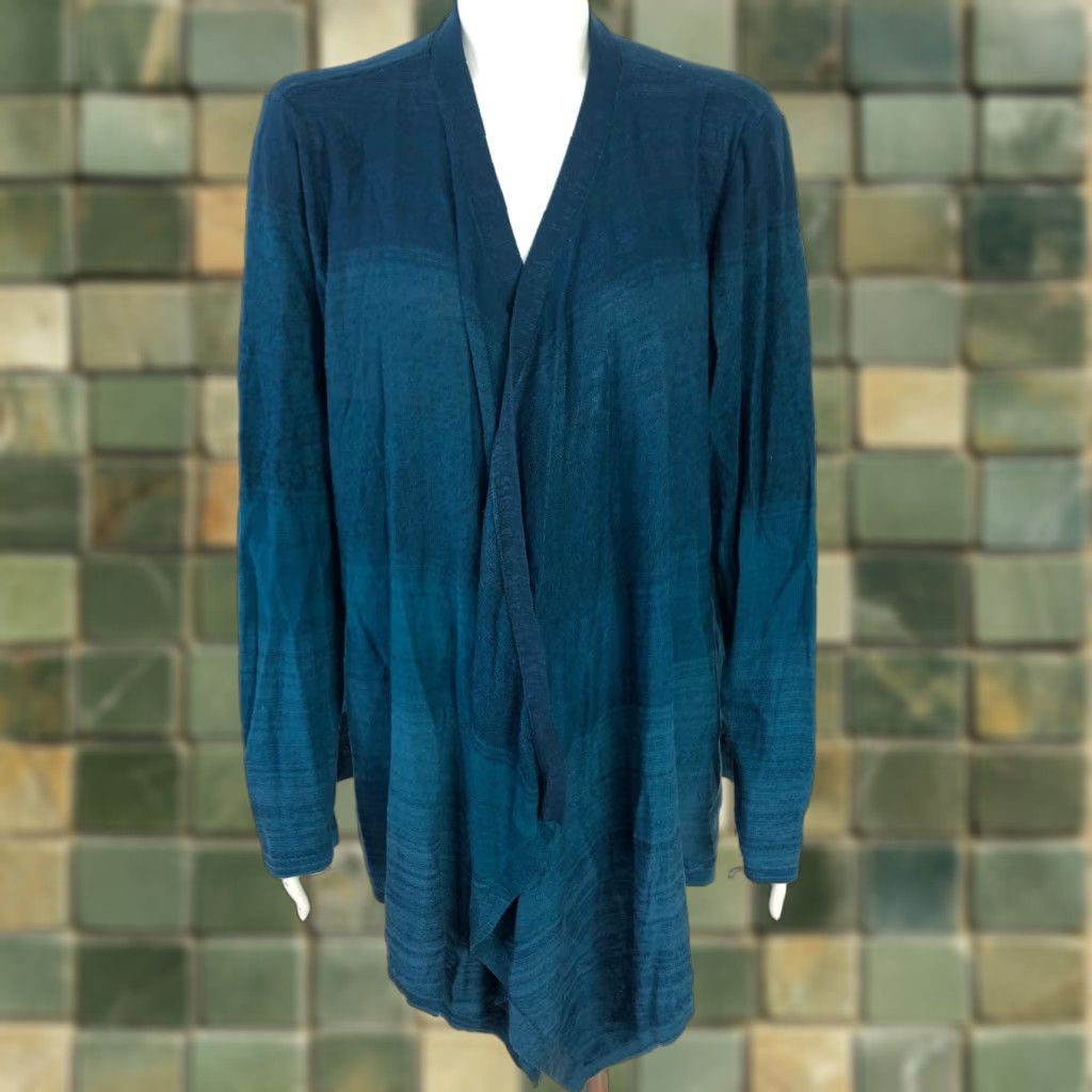 Vintage Chico's Cardigan Sweater 4 XXL Women's Cotton V-Neck Asymmetrical Blue Green Knit Striped Cardigan Casual Womens Size S / US 4 / IT 40 - 1 Thumbnail