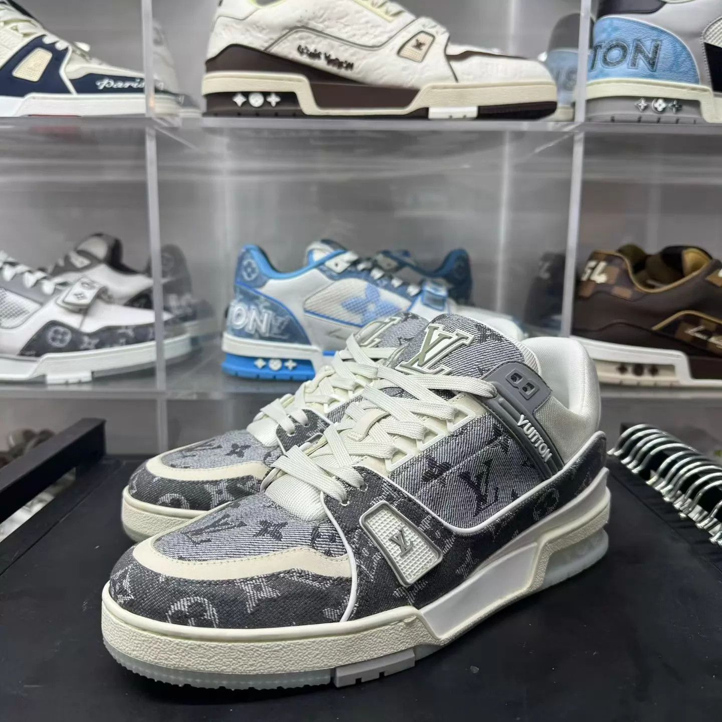 Louis Vuitton Lv Trainer Gray & White Denim 41.5 Near Mint Size US 8.5 / EU 41-42 - 1 Thumbnail