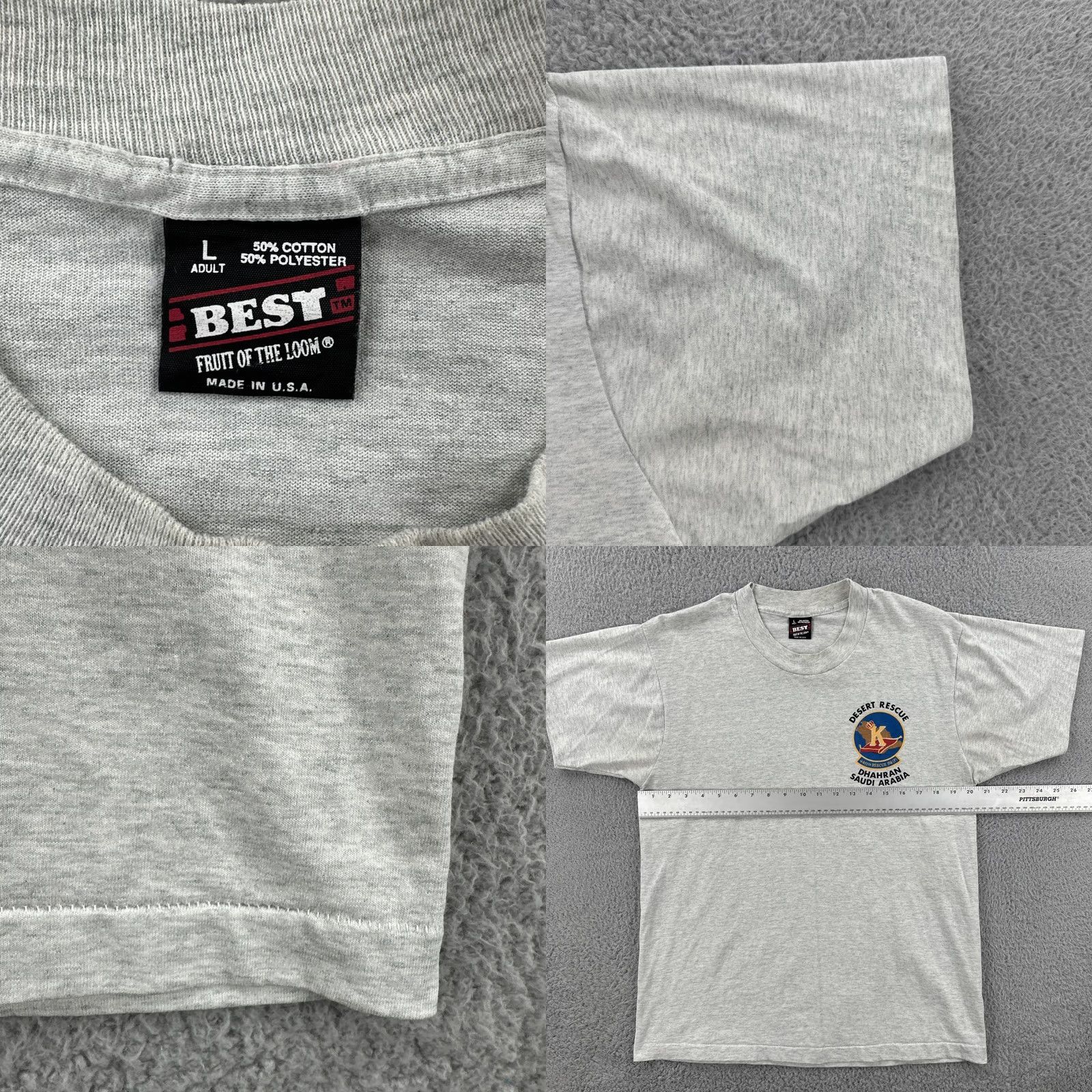 Fruit Of The Loom VINTAGE Fruit Of The Loom Shirt L Gray USA Made Desert Rescue Dhahran Saudi Arabia Mens 90s Army Patriotic Size US L / EU 52-54 / 3 - 8 Thumbnail