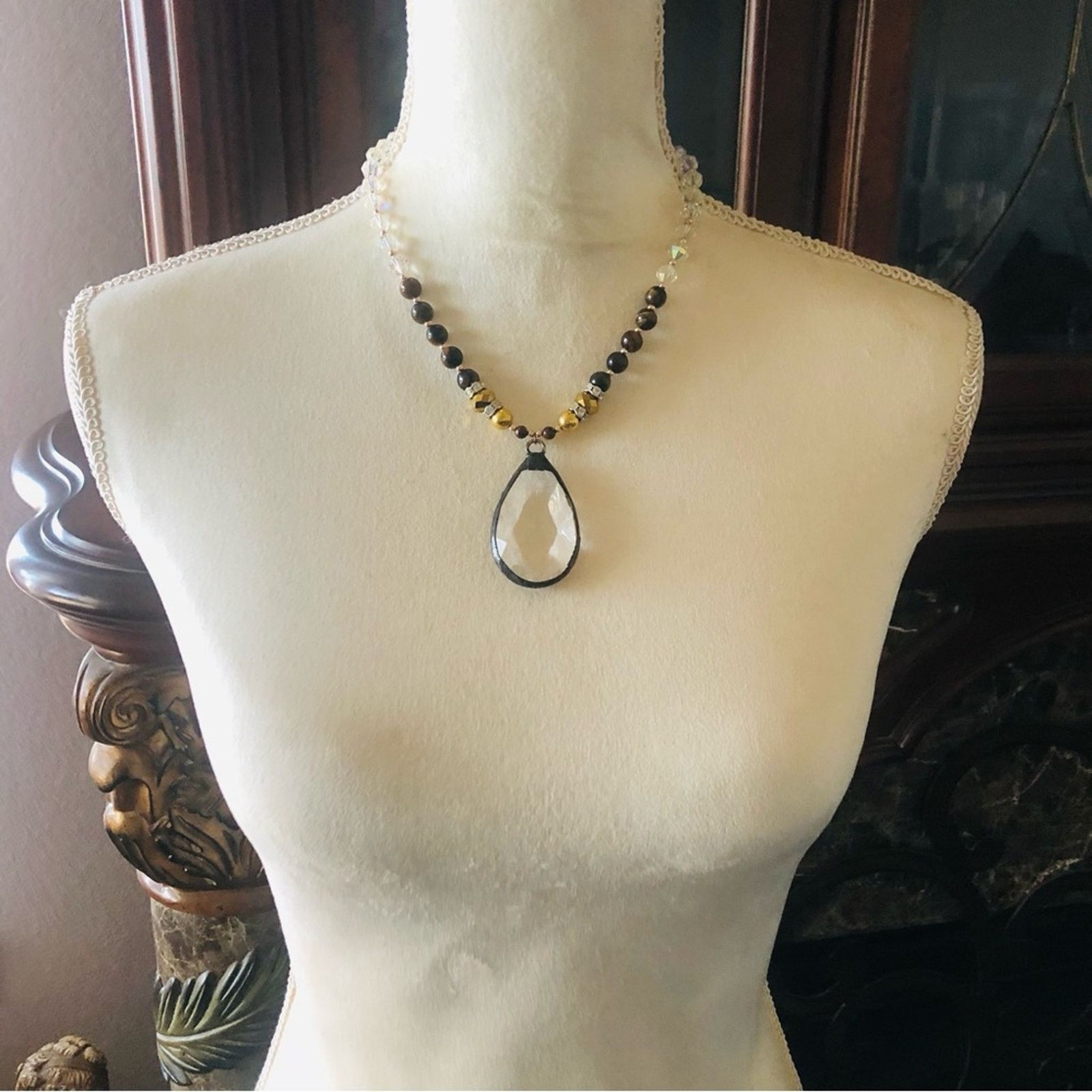 Handmade Handcrafted solder glass stone tiger eye quartz necklace Size ONE SIZE - 5 Thumbnail