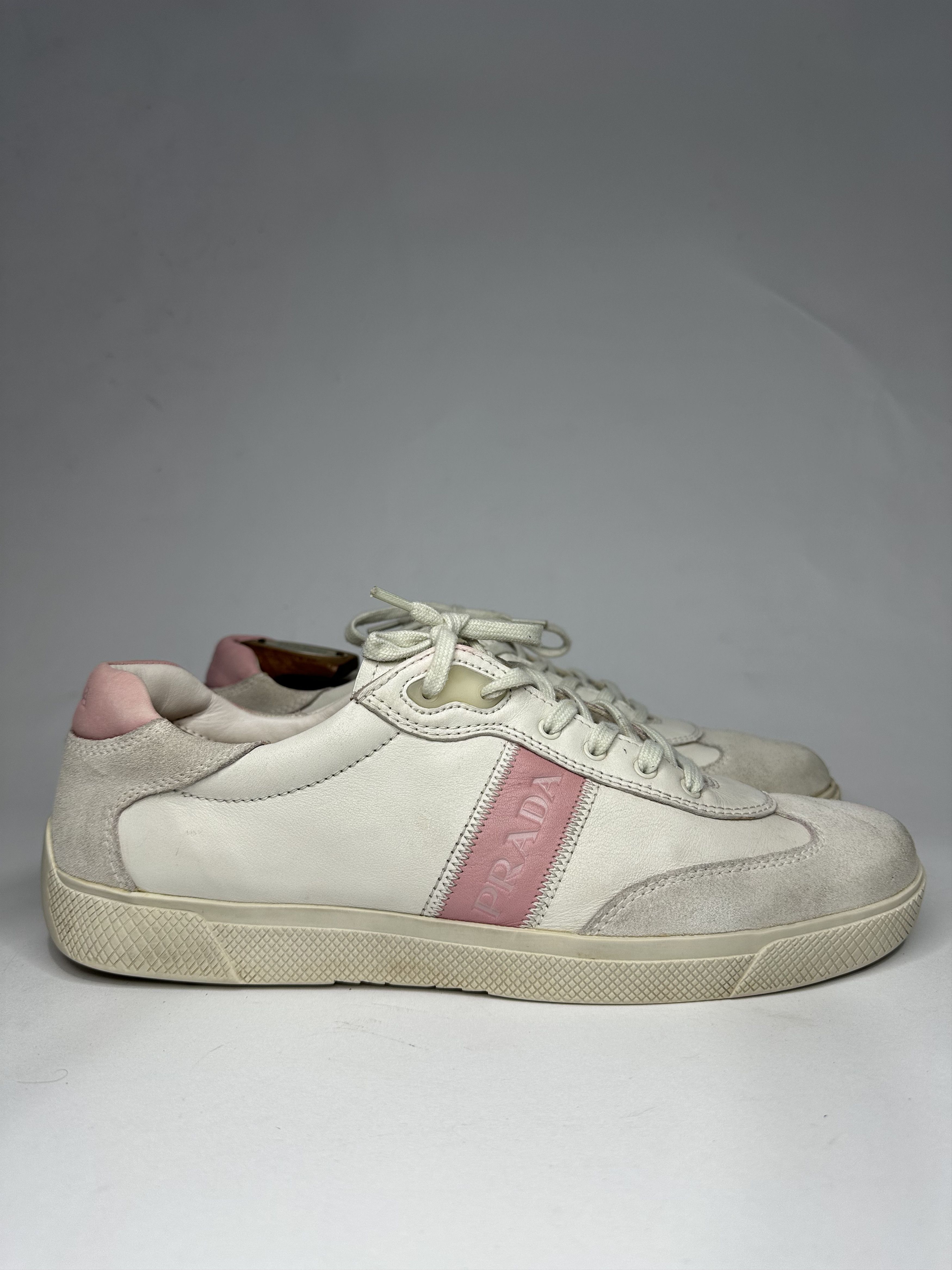 Prada Prada Pink and White Leather Low Top Sneakers. Size US 8 / EU 41 - 1 Thumbnail