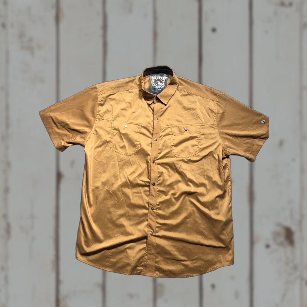 Vintage KÜHL Shirt Mens XL Brown Short Sleeve Button-Up Outdoor Hiking Pockets Trail Size US XL / EU 56 / 4 - 1 Thumbnail