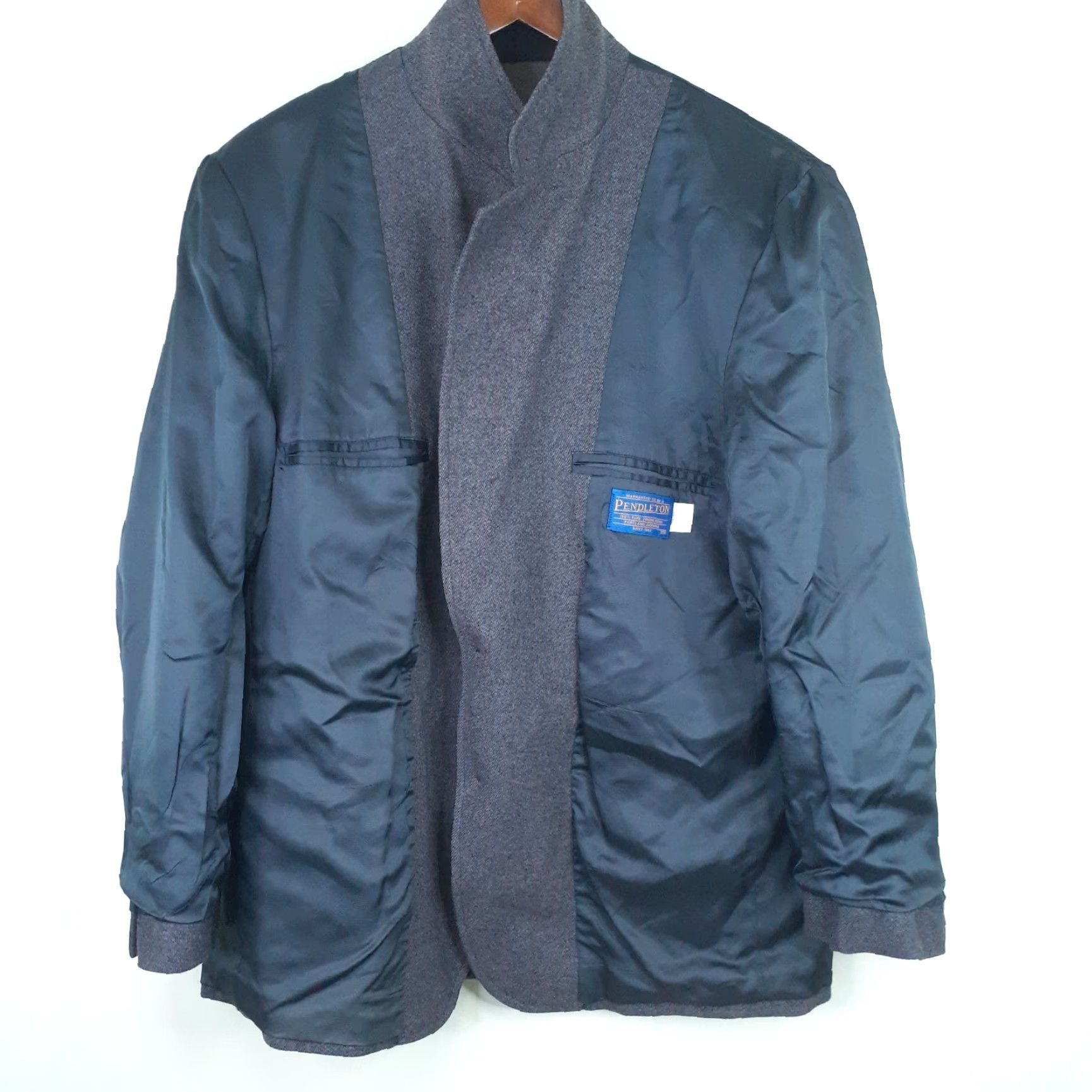 Pendleton VINTAGE Pendleton Blazer Jacket Sport Coat Mens 46 Gray Wool Elbow Patches Western Size 46R - 3 Thumbnail