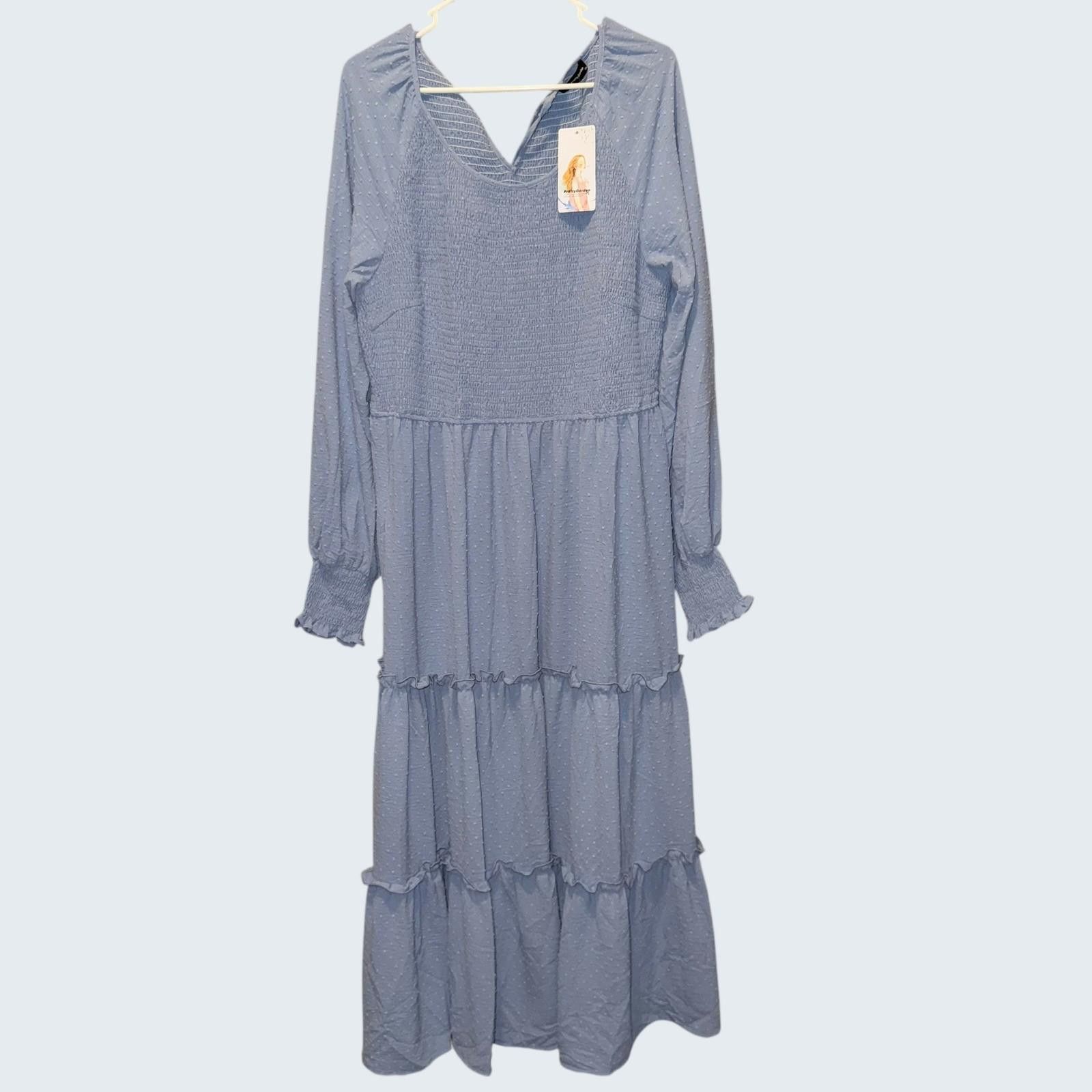 Other PrettyGarden Blue Smocked Maxi Dress Long Sleeve XXL NWT Size XXL / US 16-18 / IT 52-54 - 1 Thumbnail