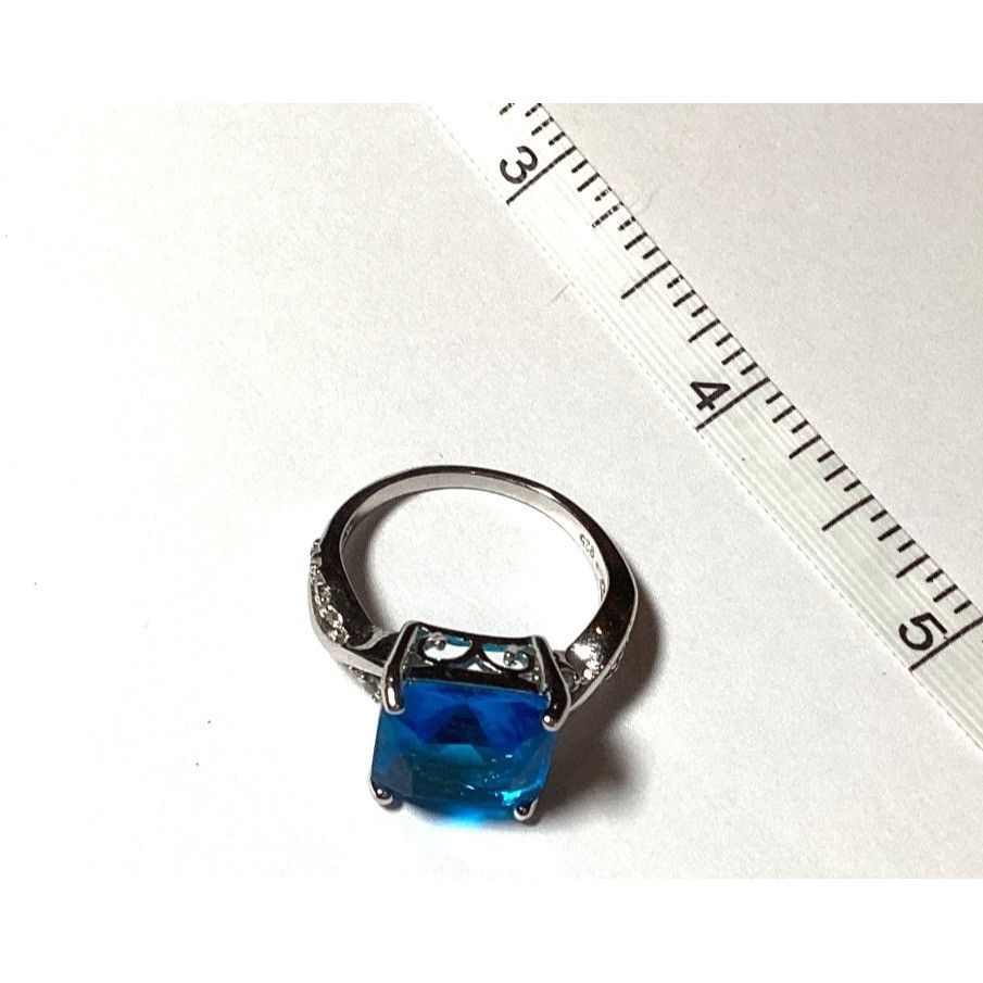 Other Large Beautiful Square Blue Glass Stone .925 Silver Ring Siz Size ONE SIZE - 10 Thumbnail