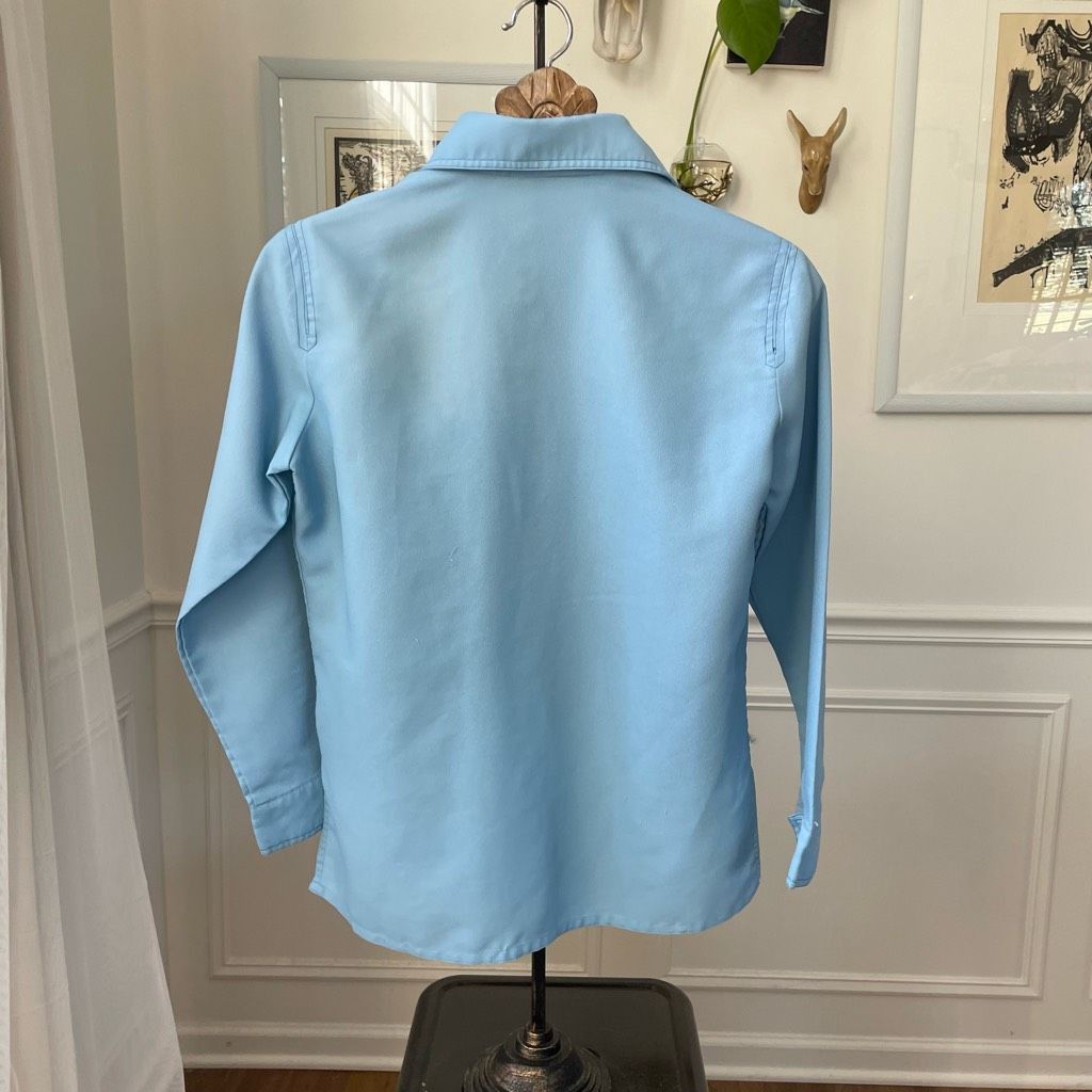 Vintage Vintage 70s Unbranded Pointy Collar Button Up Shirt Blue M Size M / US 6-8 / IT 42-44 - 3 Thumbnail