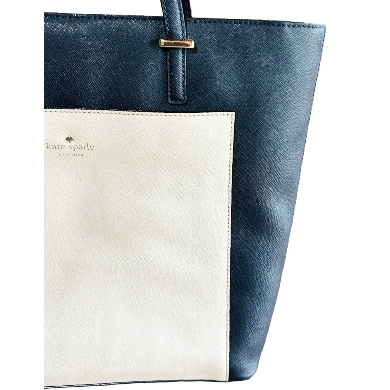 Vintage kate spade new york Cedar Street Tayler Taylor Tote Harmony Handbag Navy Purse Women Tote Large Navy Leather Solid Modern Size ONE SIZE - 4 Thumbnail
