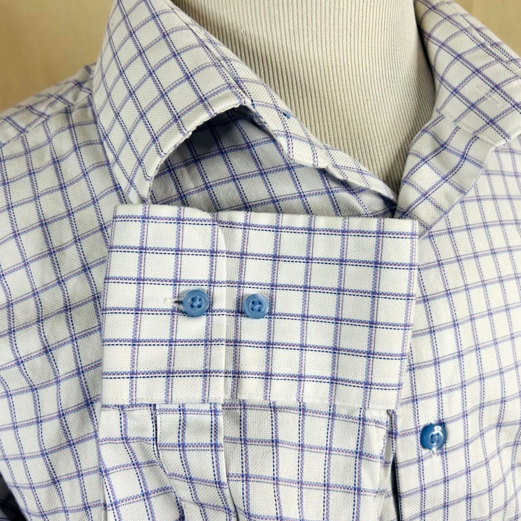 David Donahue David Donahue Dress Shirt Men 18 34/35 White Blue Purple Plaid Cotton Button Up Shirt Regular Fit Long Sleeve Mens 100% Cotton Check Pattern White Size 48R - 4 Thumbnail