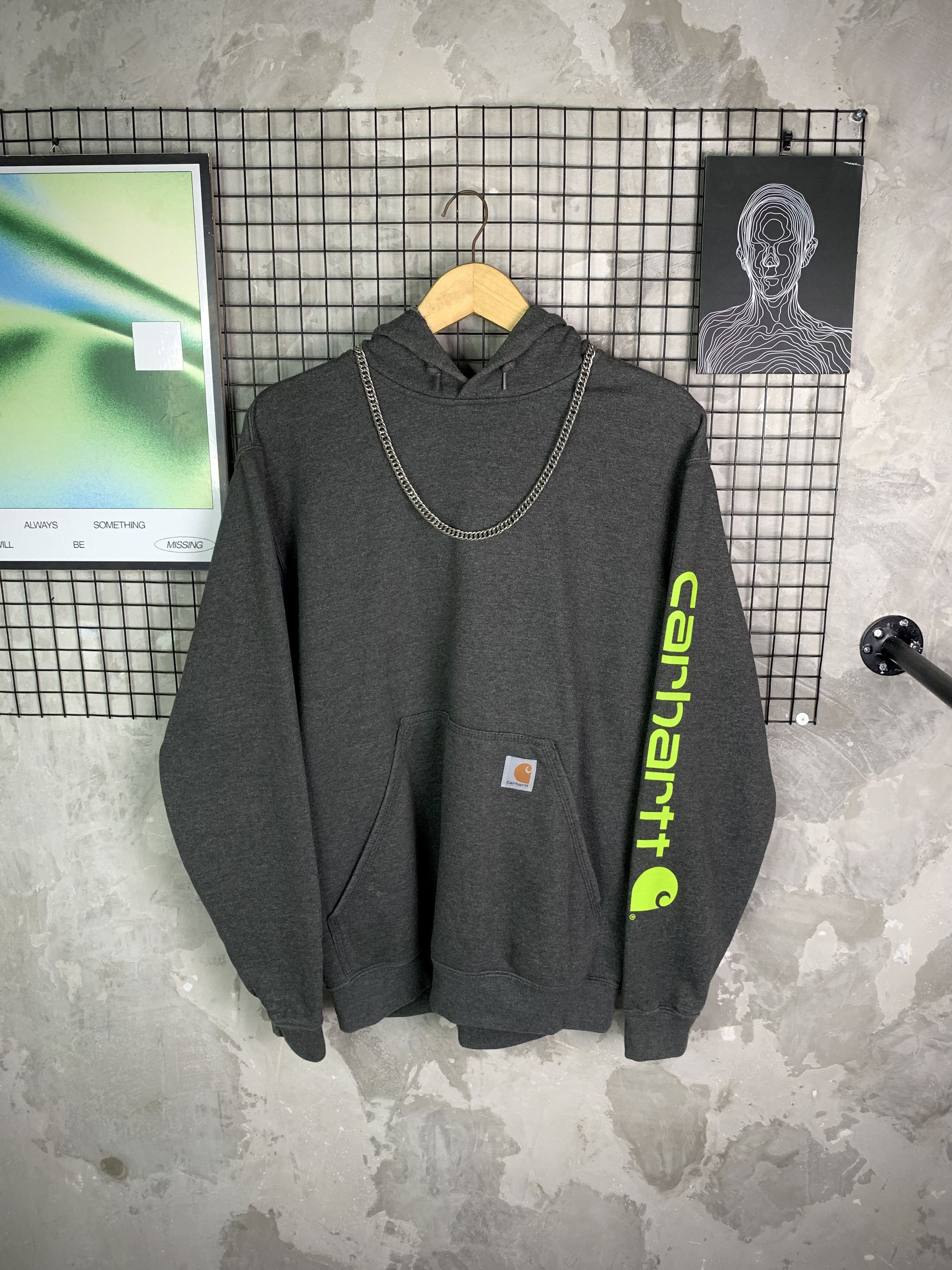 Carhartt VTG Carhartt Workwear Neon Graphic Pullover Hoodie Size US S / EU 44-46 / 1 - 1 Thumbnail
