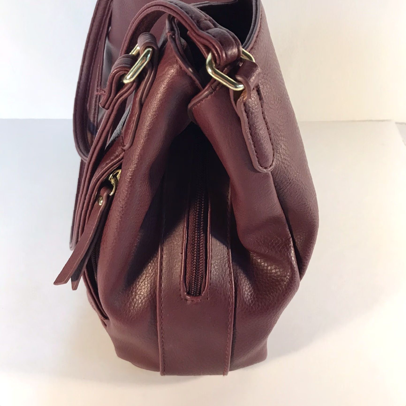 Doublet Large Burgundy Faux Leather Shoulder Bag with Double Handles and Multipockets for Women Size ONE SIZE - 4 Thumbnail