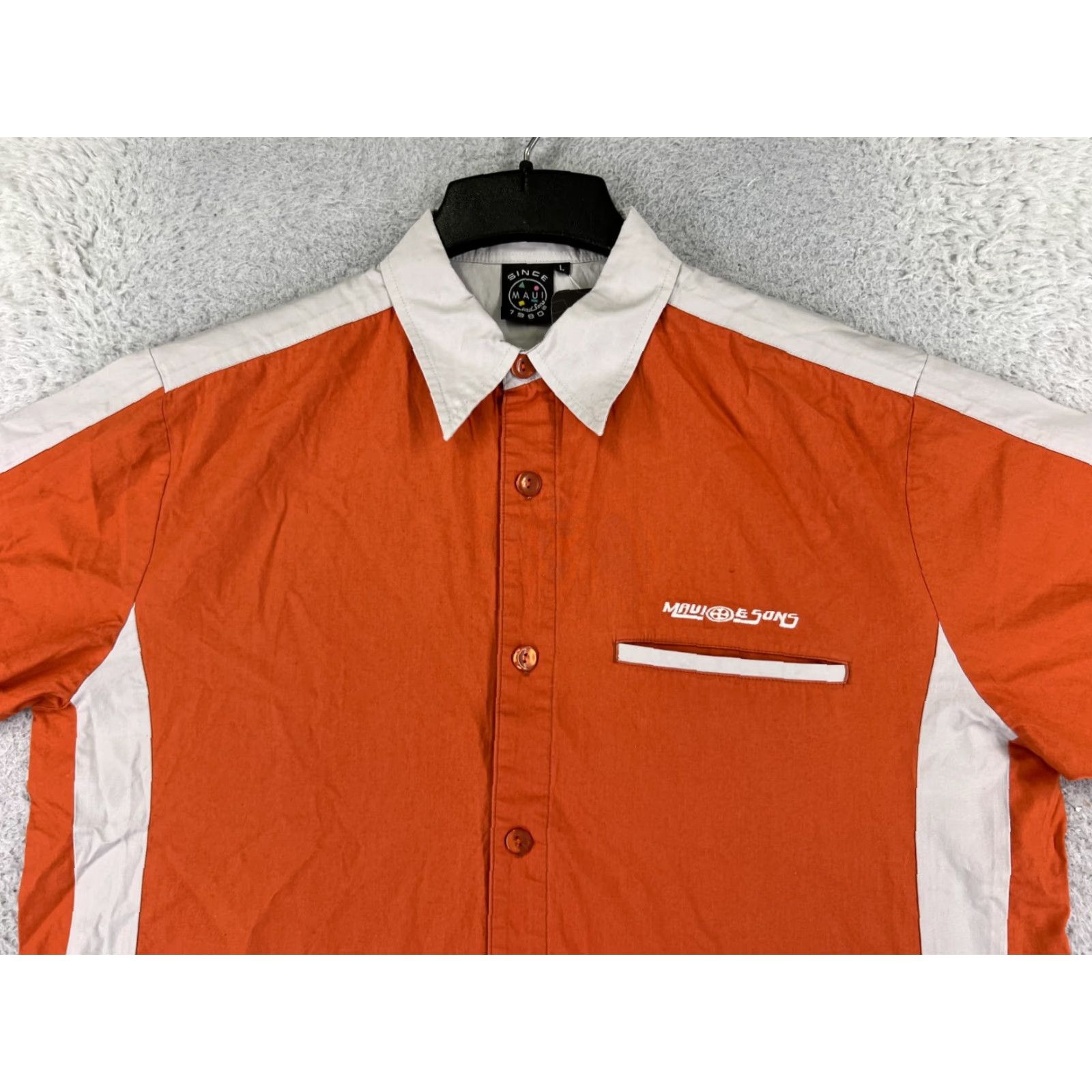 Vintage Maui and Sons Shirt Adult Large Orange Gray Bowling Style Button Up Short Sleeve Mens Casual Shirt Size US L / EU 52-54 / 3 - 4 Thumbnail