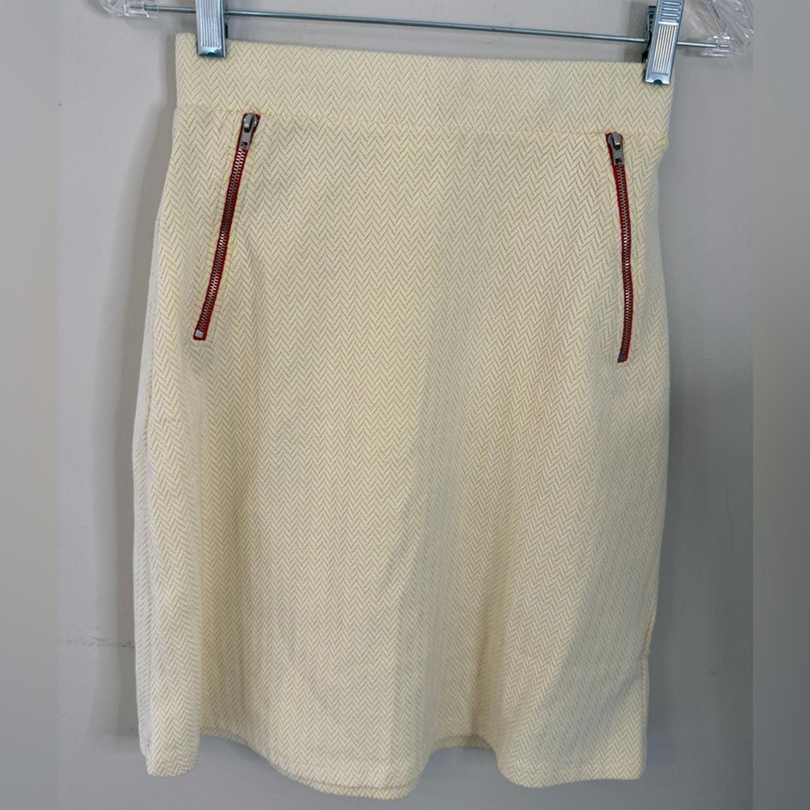 Other Yellow knit herringbone mini skirt red zippers SZ XS. Size 26" / US 2 / IT 38 - 1 Thumbnail