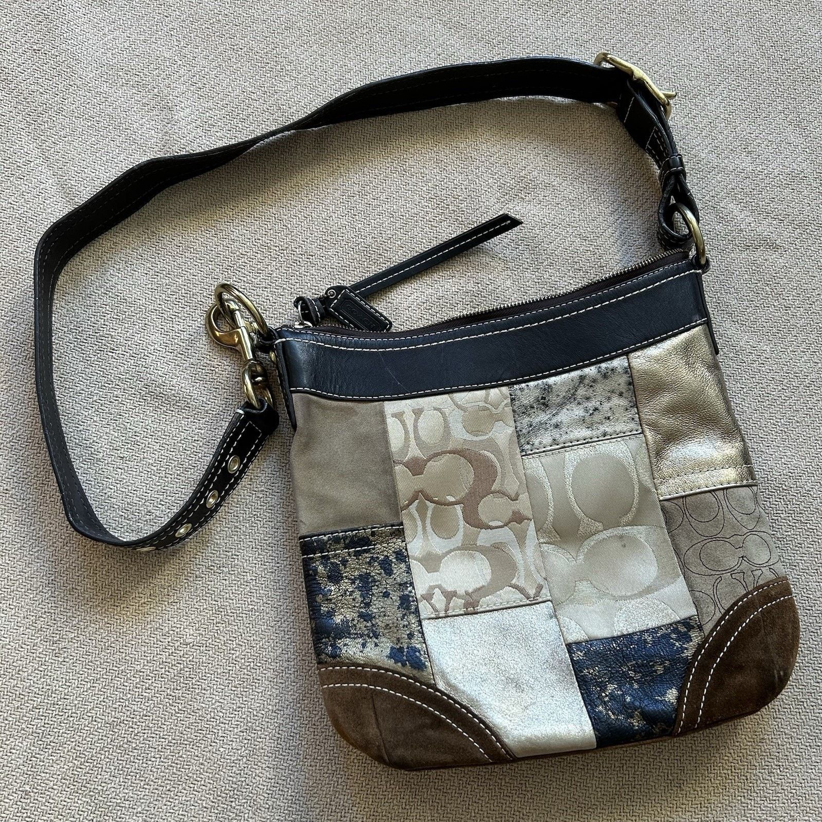 Coach Patchwork F10387 Leather Canvas Metallic Shoulder Bag Size ONE SIZE - 4 Thumbnail