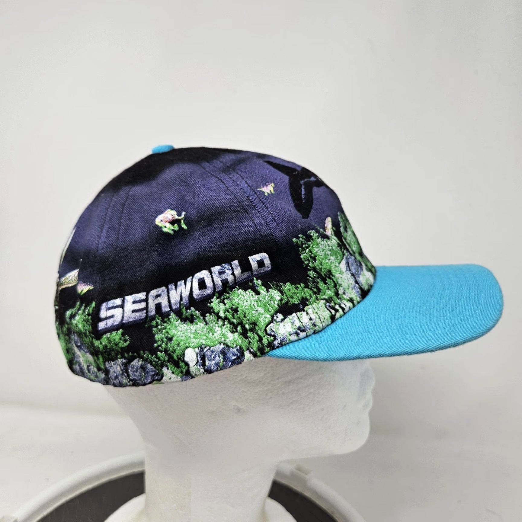 Vintage VINTAGE SeaWorld Hat Cap Snap Back Blue Orca Killer Whale Made USA Mens 90s Size ONE SIZE - 3 Thumbnail