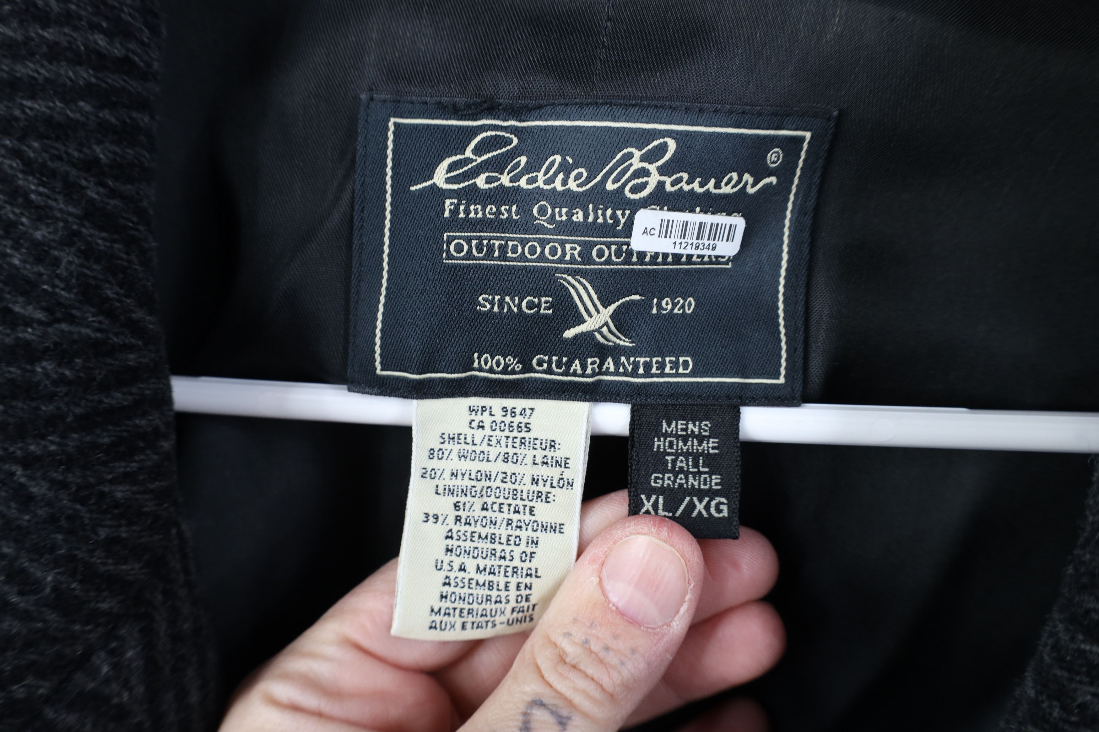 Eddie Bauer Vintage 90s Eddie Bauer Herringbone Overcoat Jacket Black Size US XL / EU 56 / 4 - 9 Thumbnail
