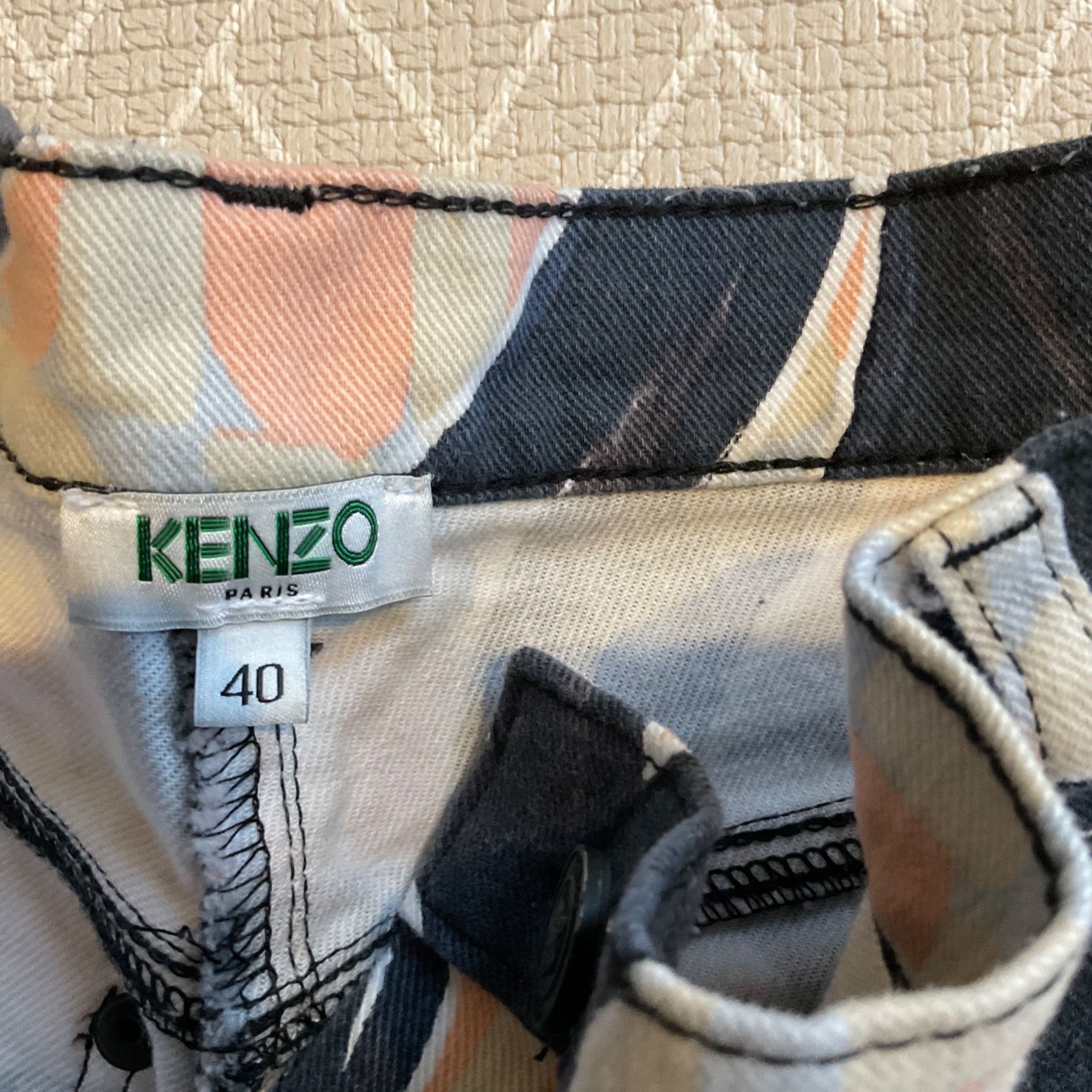 Kenzo KENZO leaves print cotton trouser pants navy blue coral SZ40 Size 30" / US 8 / IT 44 - 2 Thumbnail