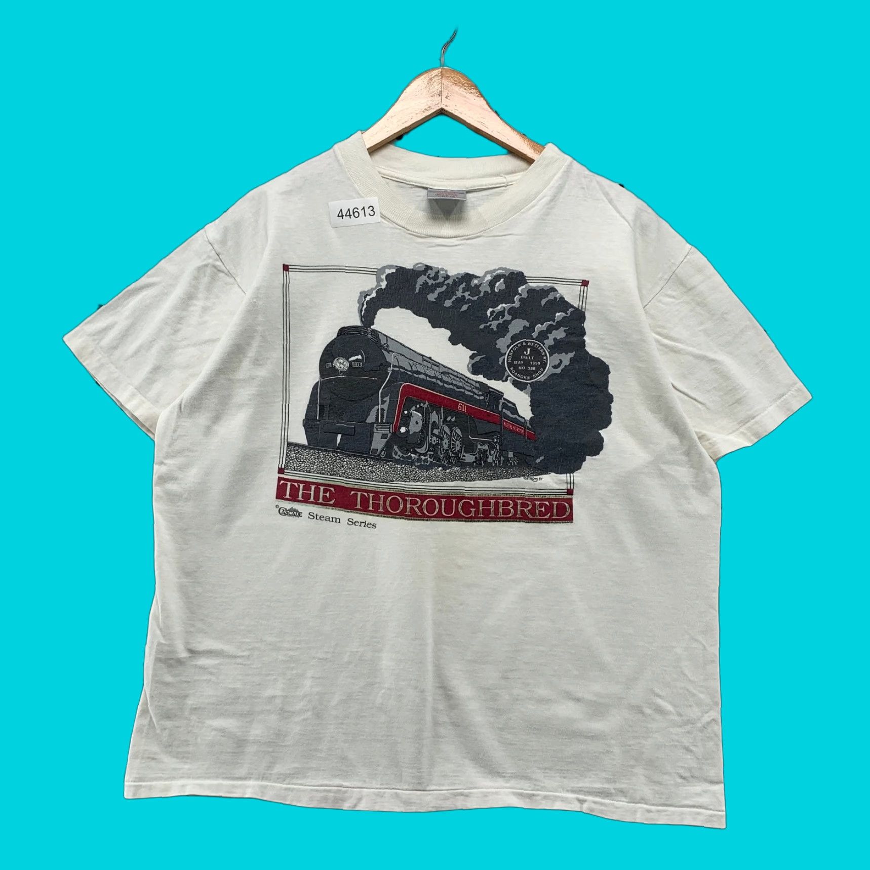 Vintage VINTAGE Oneita The Thoroughbred Steam Train Norfolk Shirt Men L White Cotton Short Sleeve Crew Neck T-Shirt 1990s Size US L / EU 52-54 / 3 - 1 Thumbnail